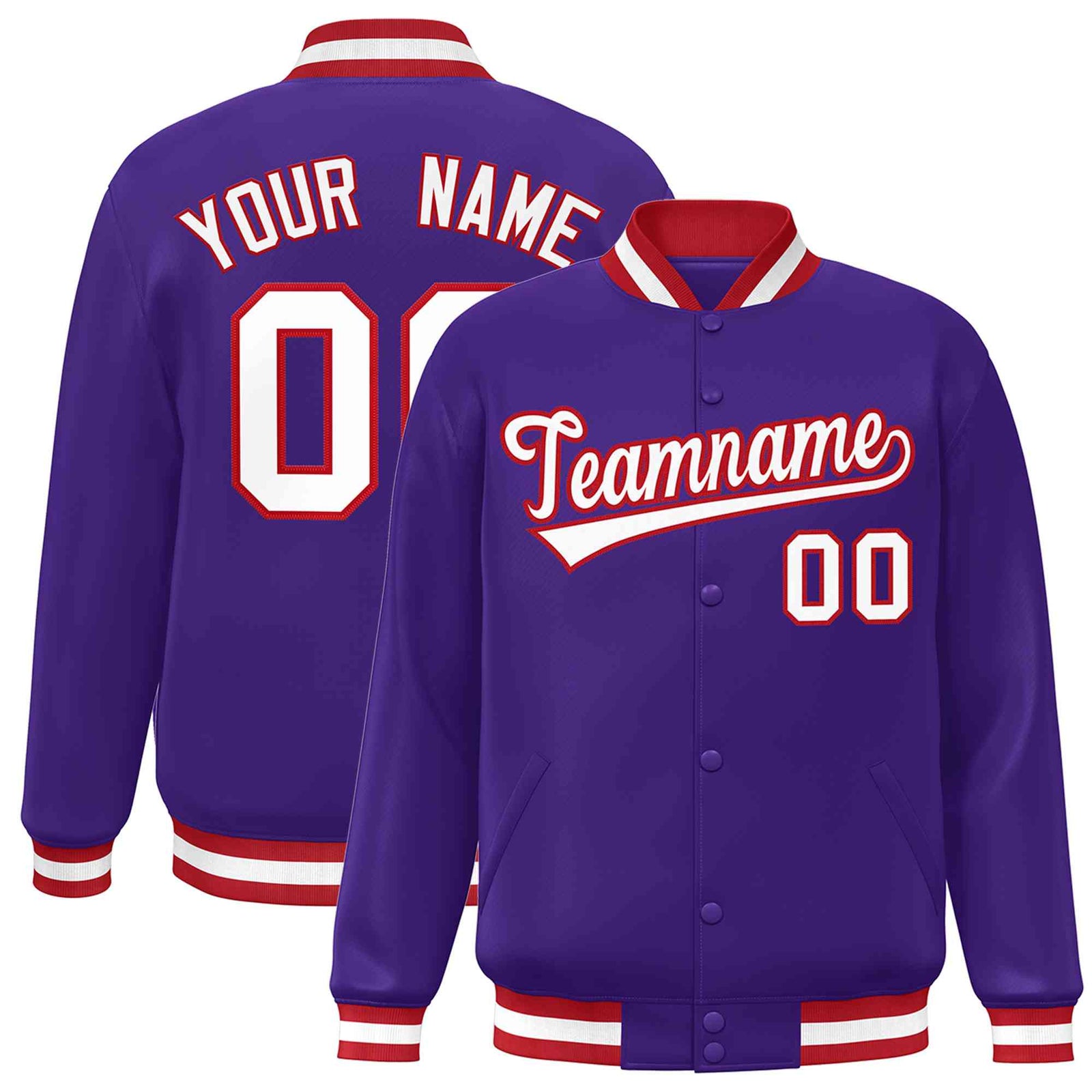 Custom Purple White-Red Classic Style Varsity Full-Snap Letterman Jacket