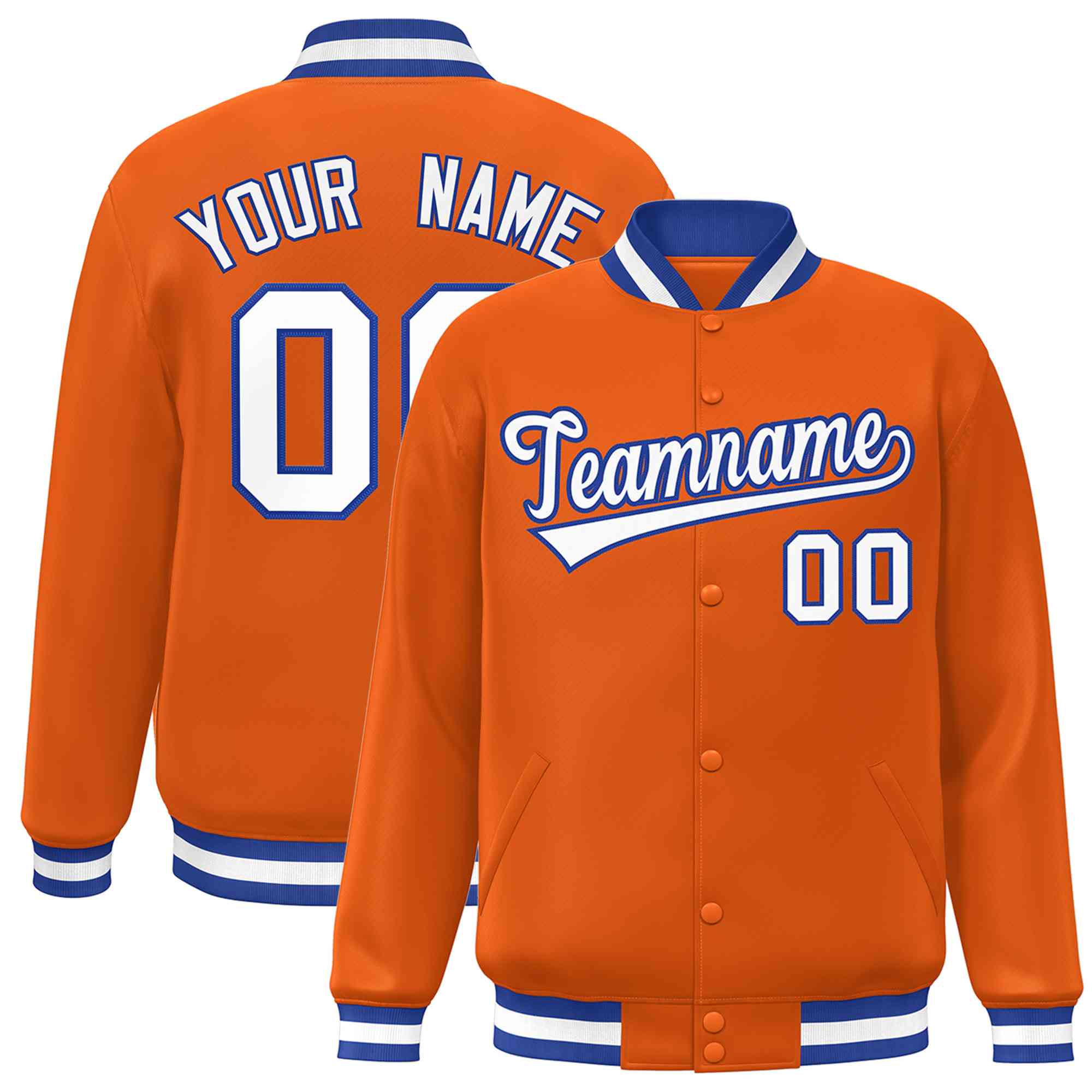 Custom Orange White-Royal Classic Style Varsity Full-Snap Letterman Jacket