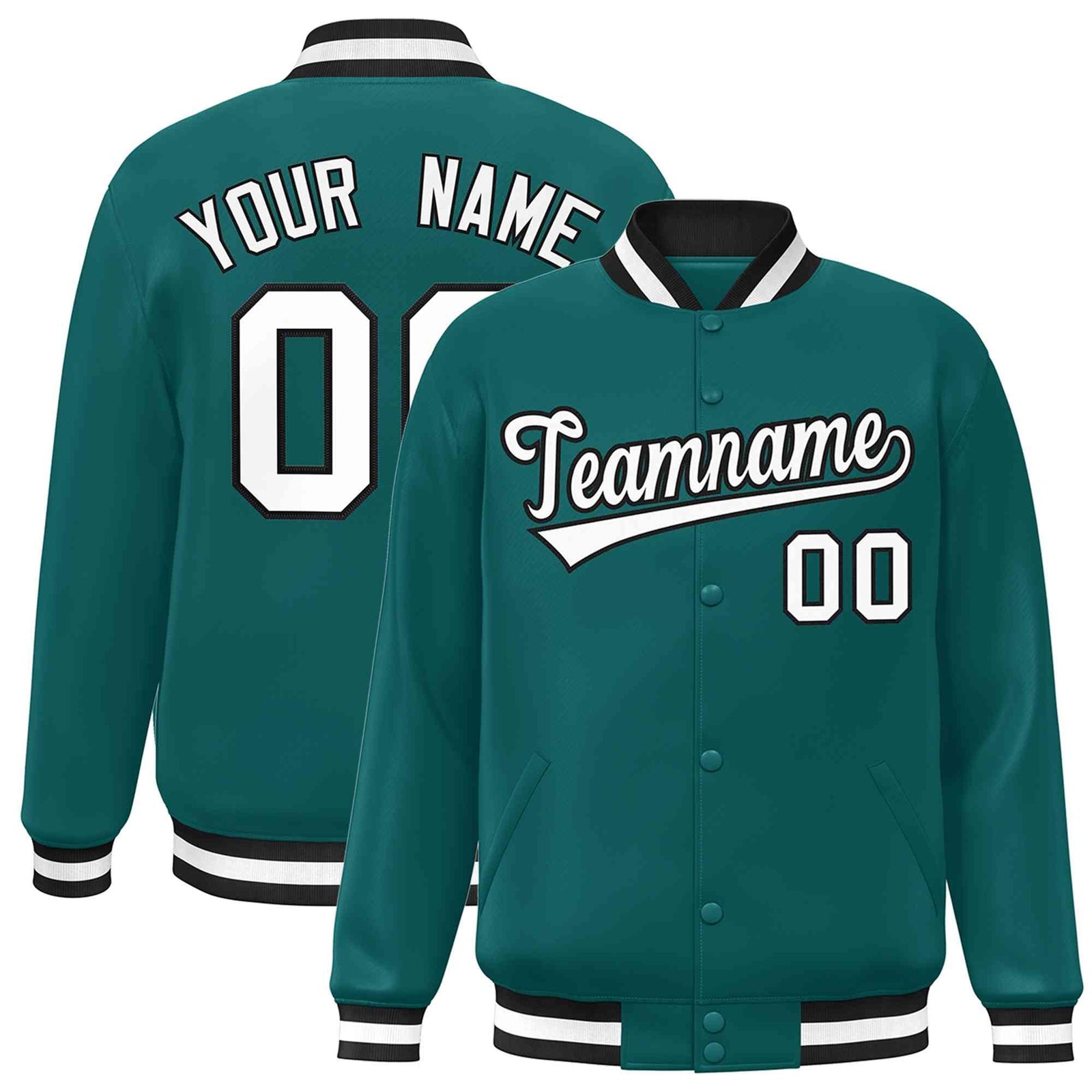 Custom Aqua White-Black Classic Style Varsity Full-Snap Letterman Jacket