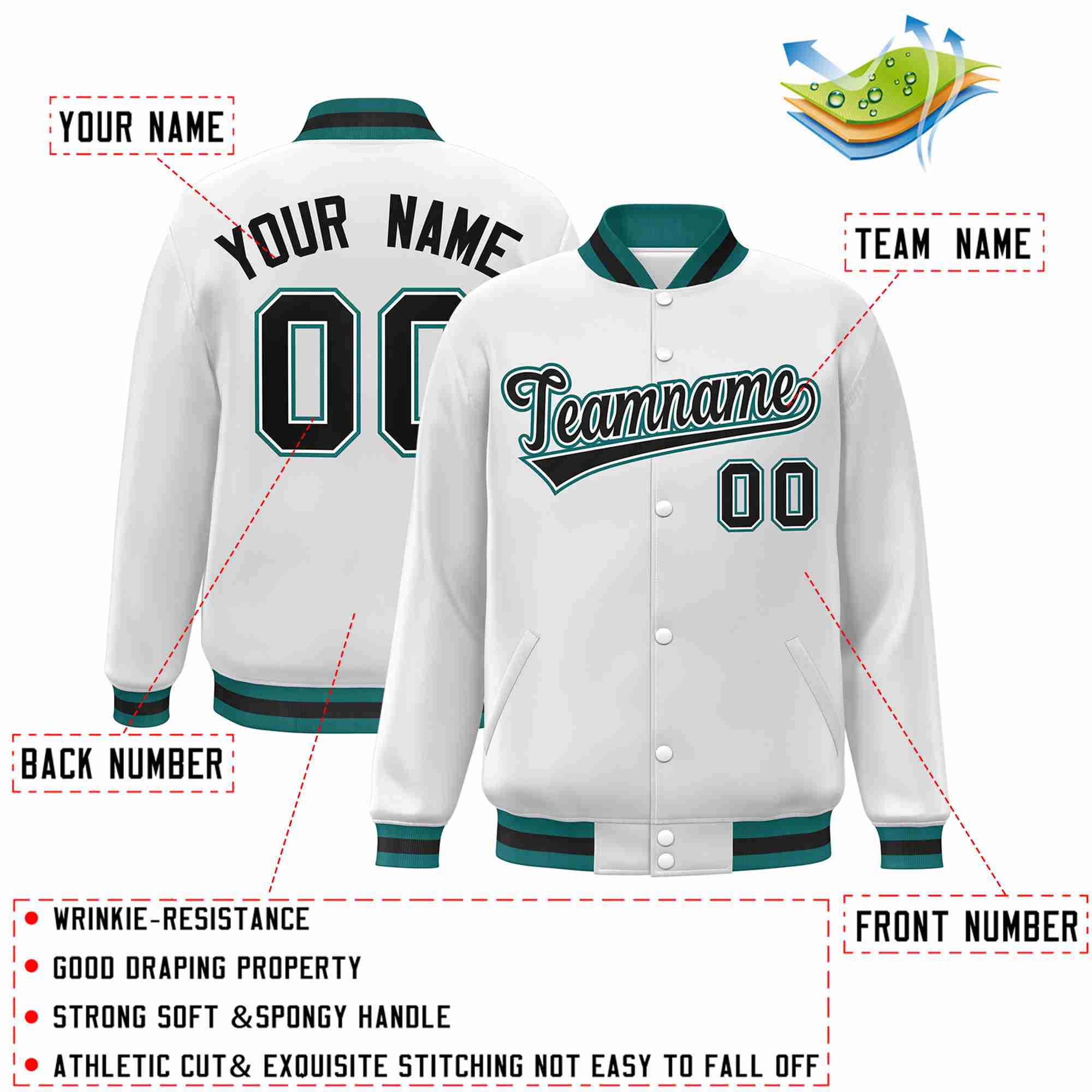 Custom White Black-White Classic Style Varsity Full-Snap Letterman Jacket