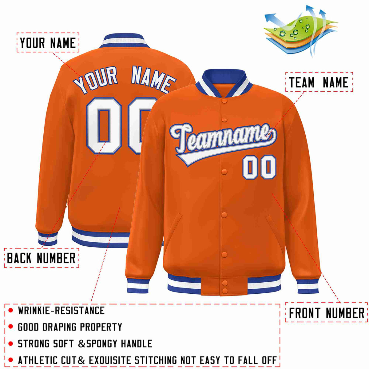 Custom Orange White-Gray Classic Style Varsity Full-Snap Letterman Jacket