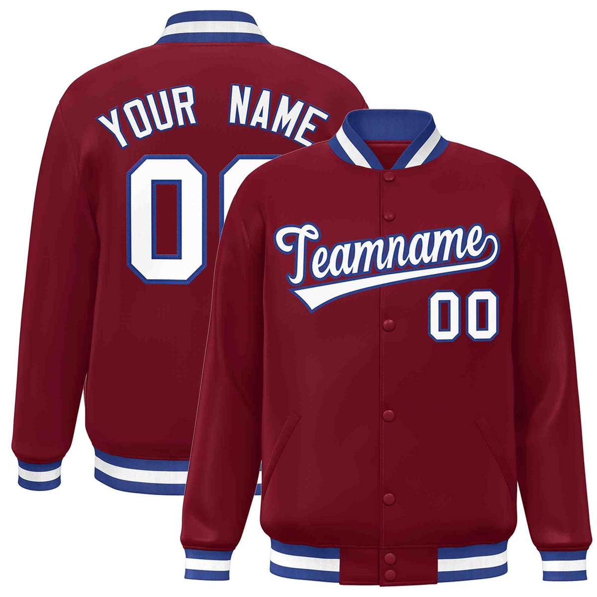 Custom Crimson White-Royal Classic Style Varsity Full-Snap Letterman Jacket