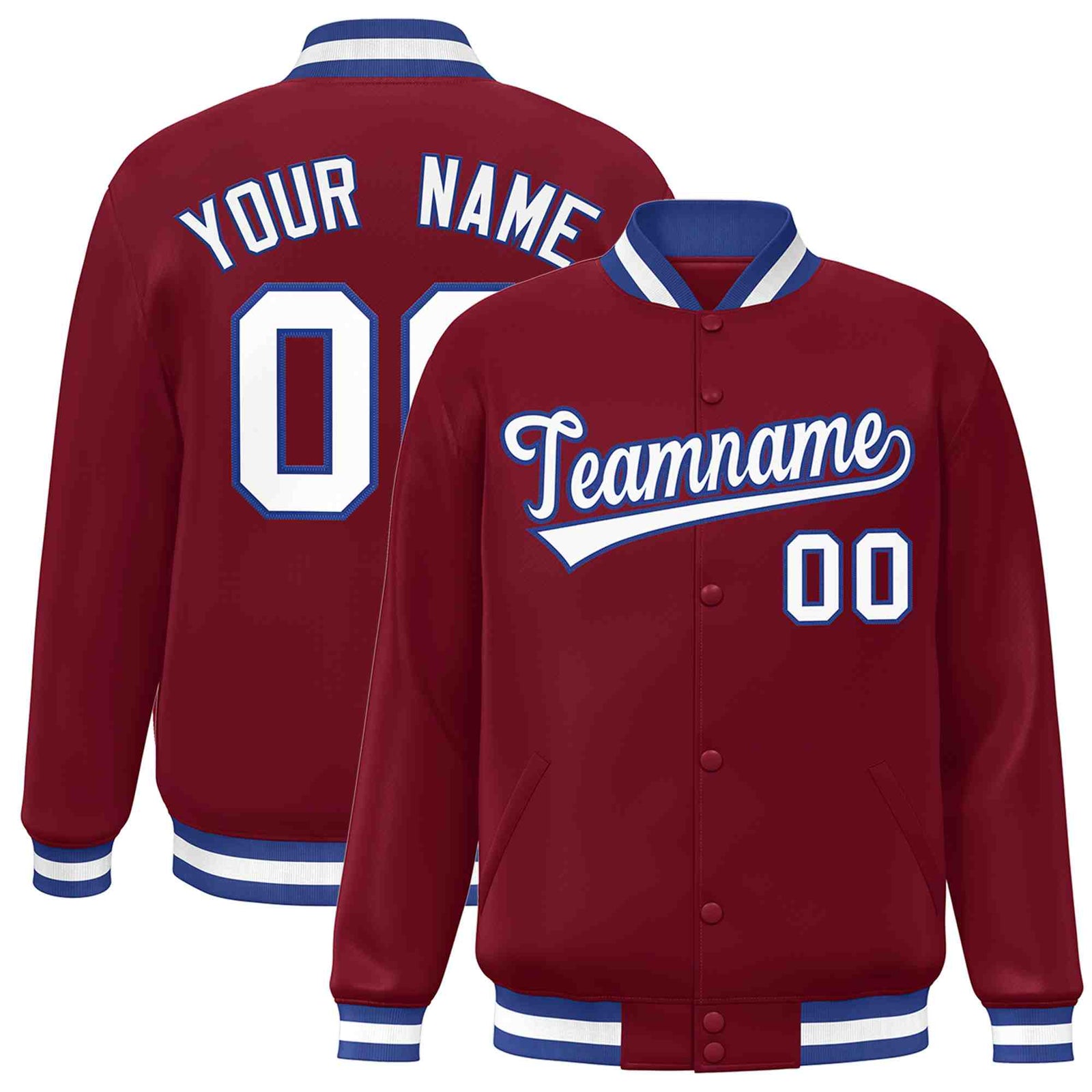 Custom Crimson White-Royal Classic Style Varsity Full-Snap Letterman Jacket