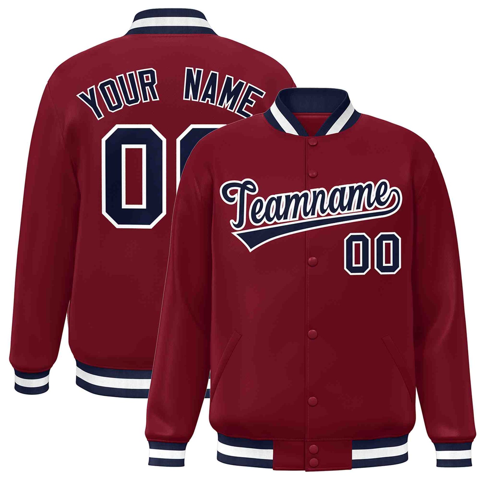 Custom Crimson Navy-White Classic Style Varsity Full-Snap Letterman Jacket