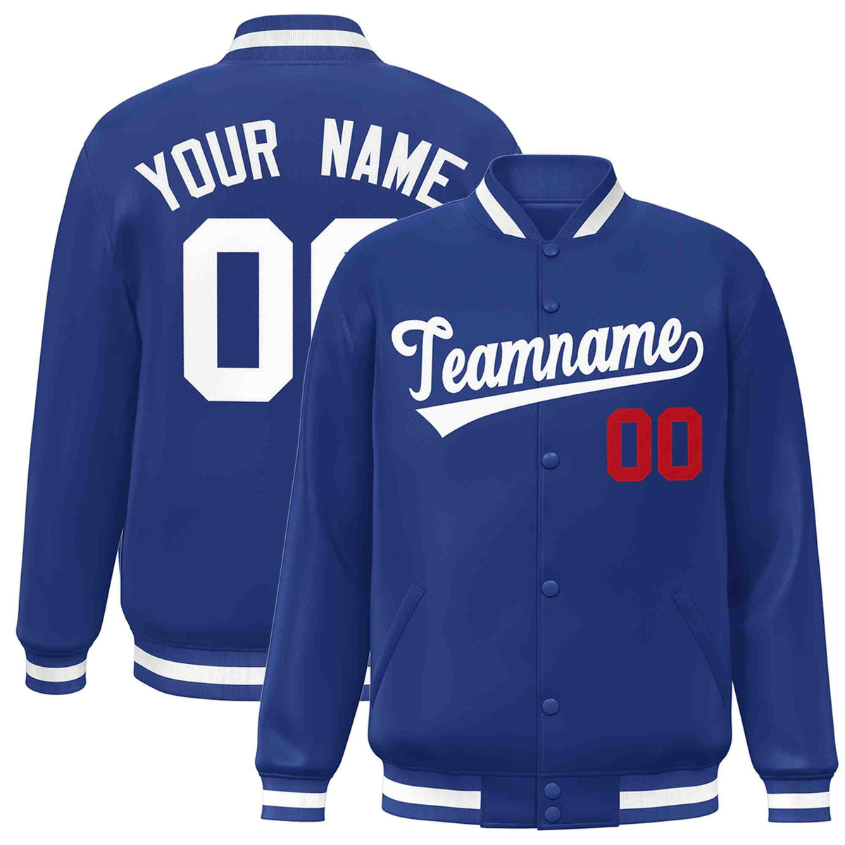 Custom Royal White Classic Style Varsity Full-Snap Letterman Jacket