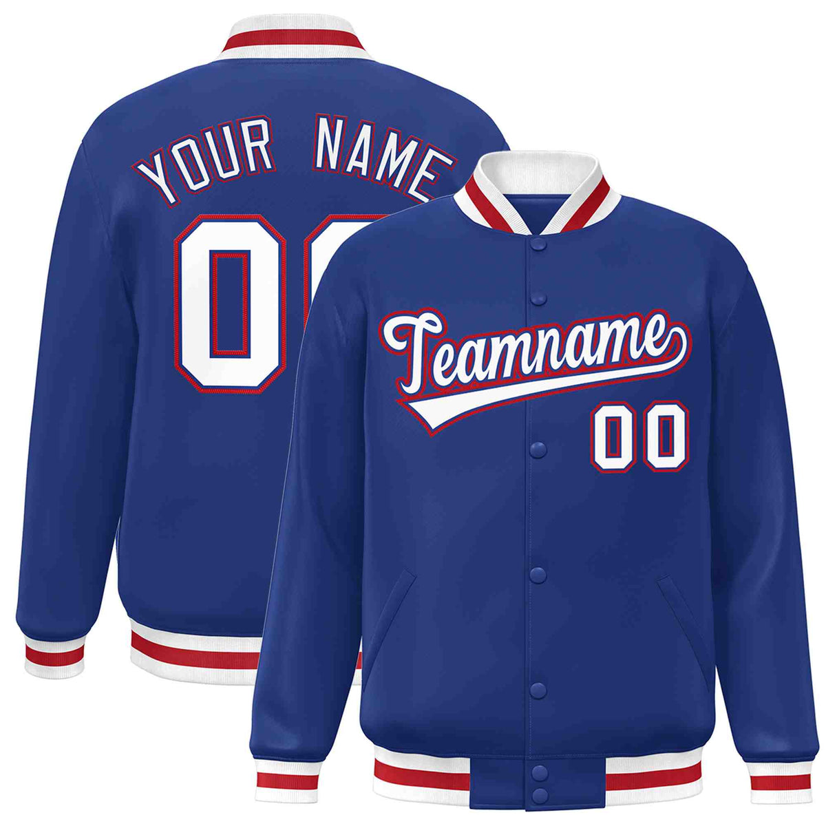 Custom Royal White-Royal Classic Style Varsity Full-Snap Letterman Jacket