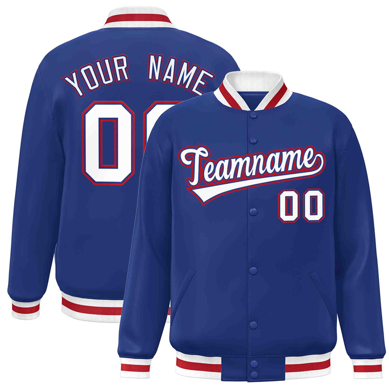 Custom Royal White-Royal Classic Style Varsity Full-Snap Letterman Jacket