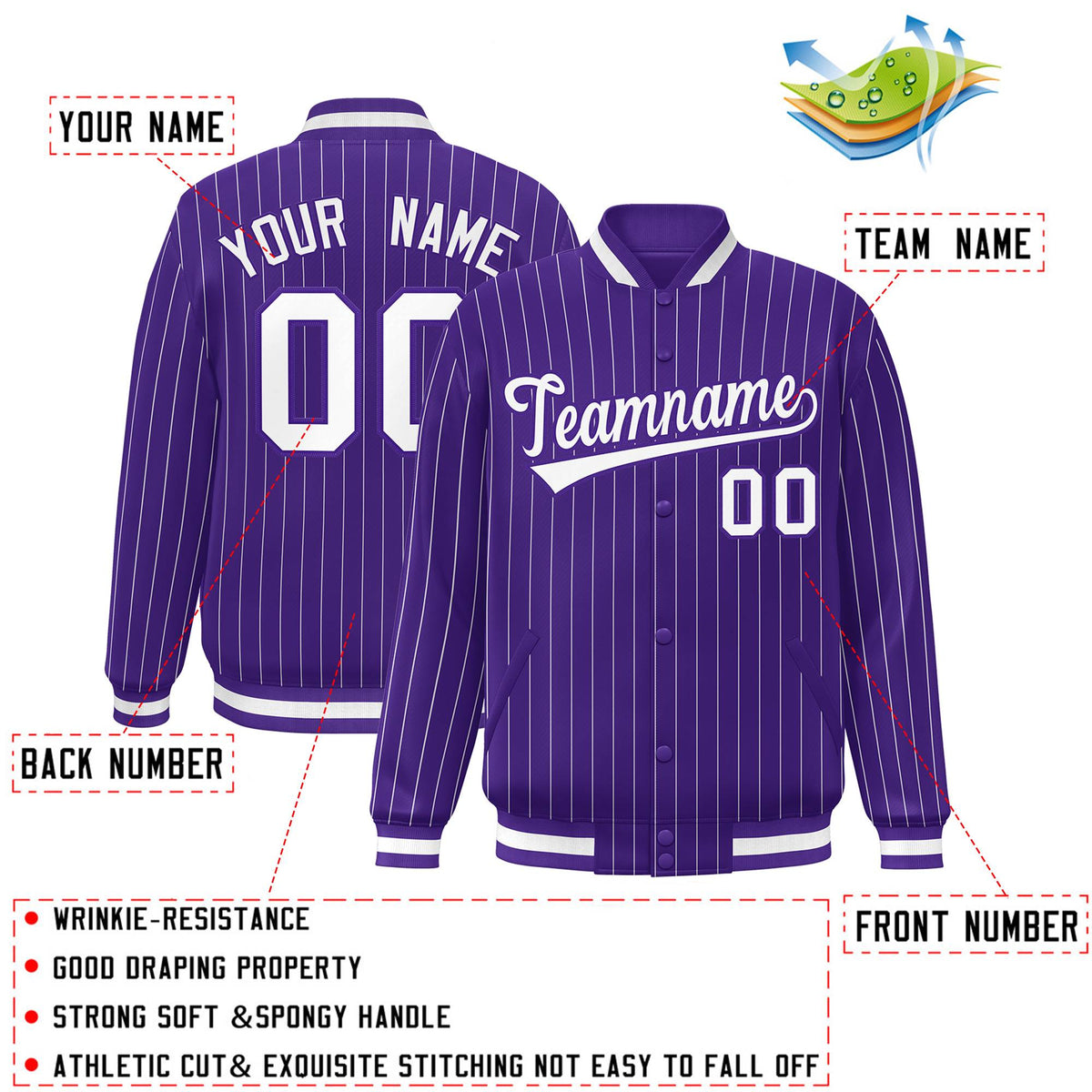 Custom Purple White-Purple Personalized Stripe Fashion Letterman Bomber Varsity Jacket