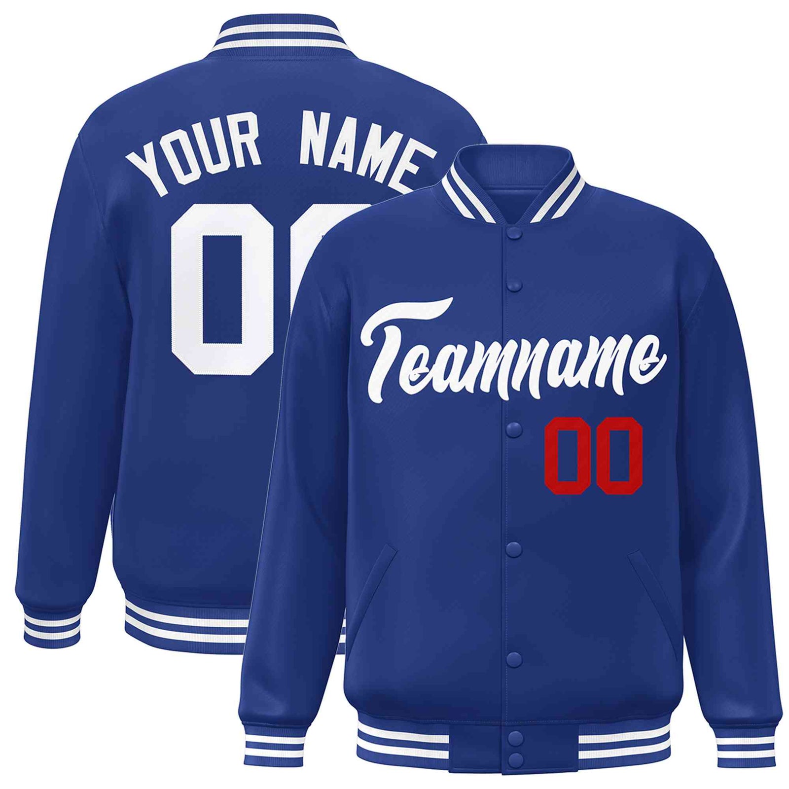 Custom Royal White Classic Style Varsity Full-Snap Letterman Jacket