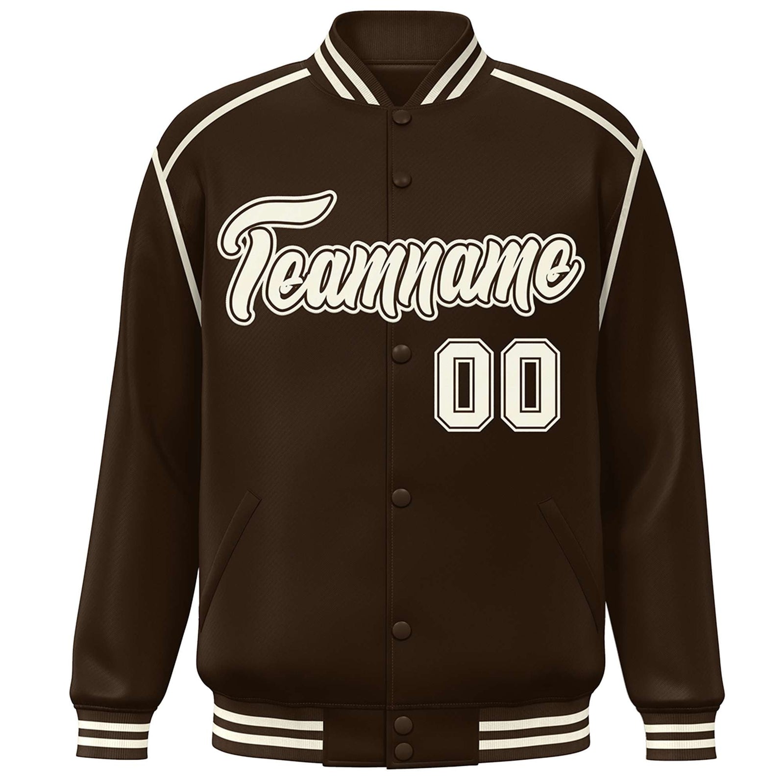 Custom Brown Cream Color Block Ribbon Varsity Full-Snap Bomber Jacket