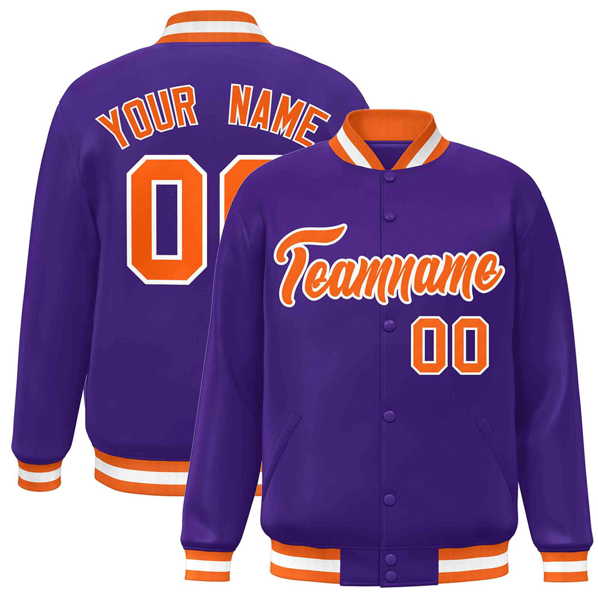Custom Purple Orange-White Classic Style Varsity Full-Snap Letterman Jacket