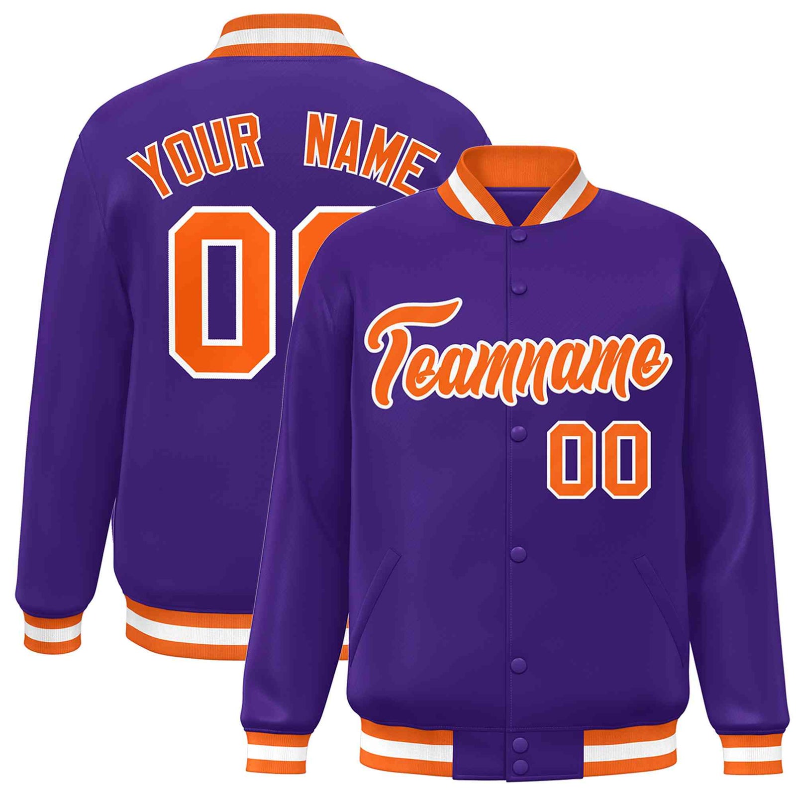 Custom Purple Orange-White Classic Style Varsity Full-Snap Letterman Jacket