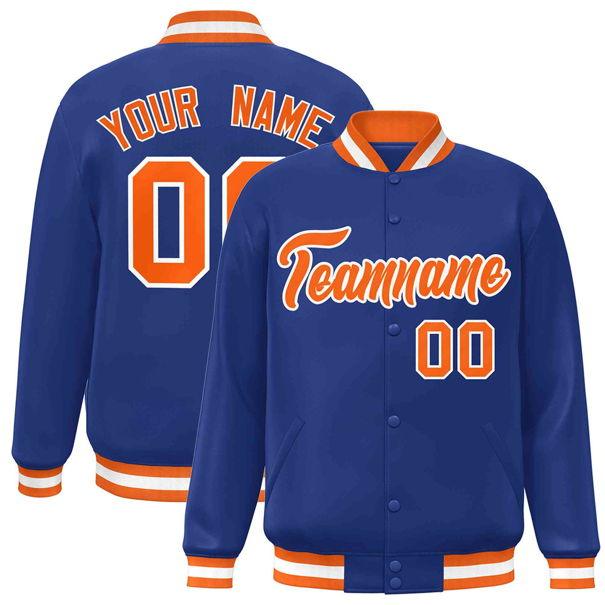 Custom Royal Orange-White Classic Style Varsity Full-Snap Letterman Jacket