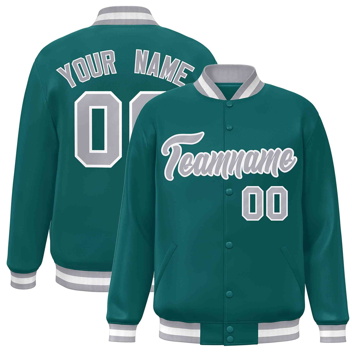 Custom Aqua Gray-White Classic Style Varsity Full-Snap Letterman Jacket