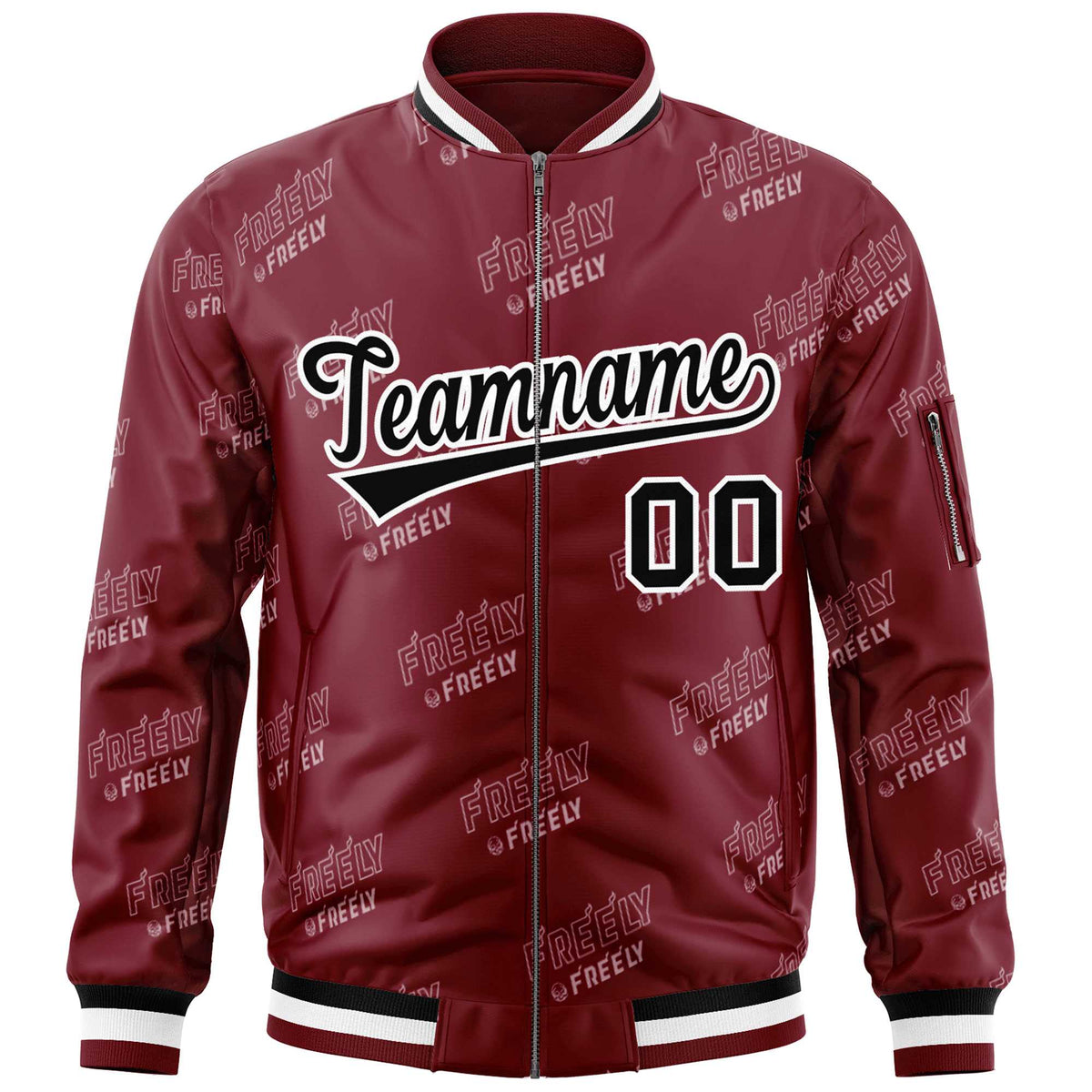 Custom Crimson Black-White Letter Full-Zip Varsity Bomber Jacket