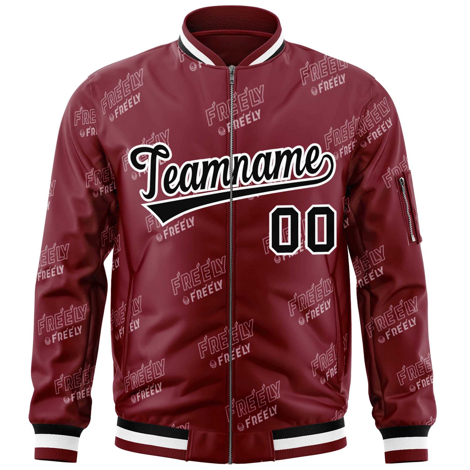 Custom Crimson Black-White Letter Full-Zip Varsity Bomber Jacket
