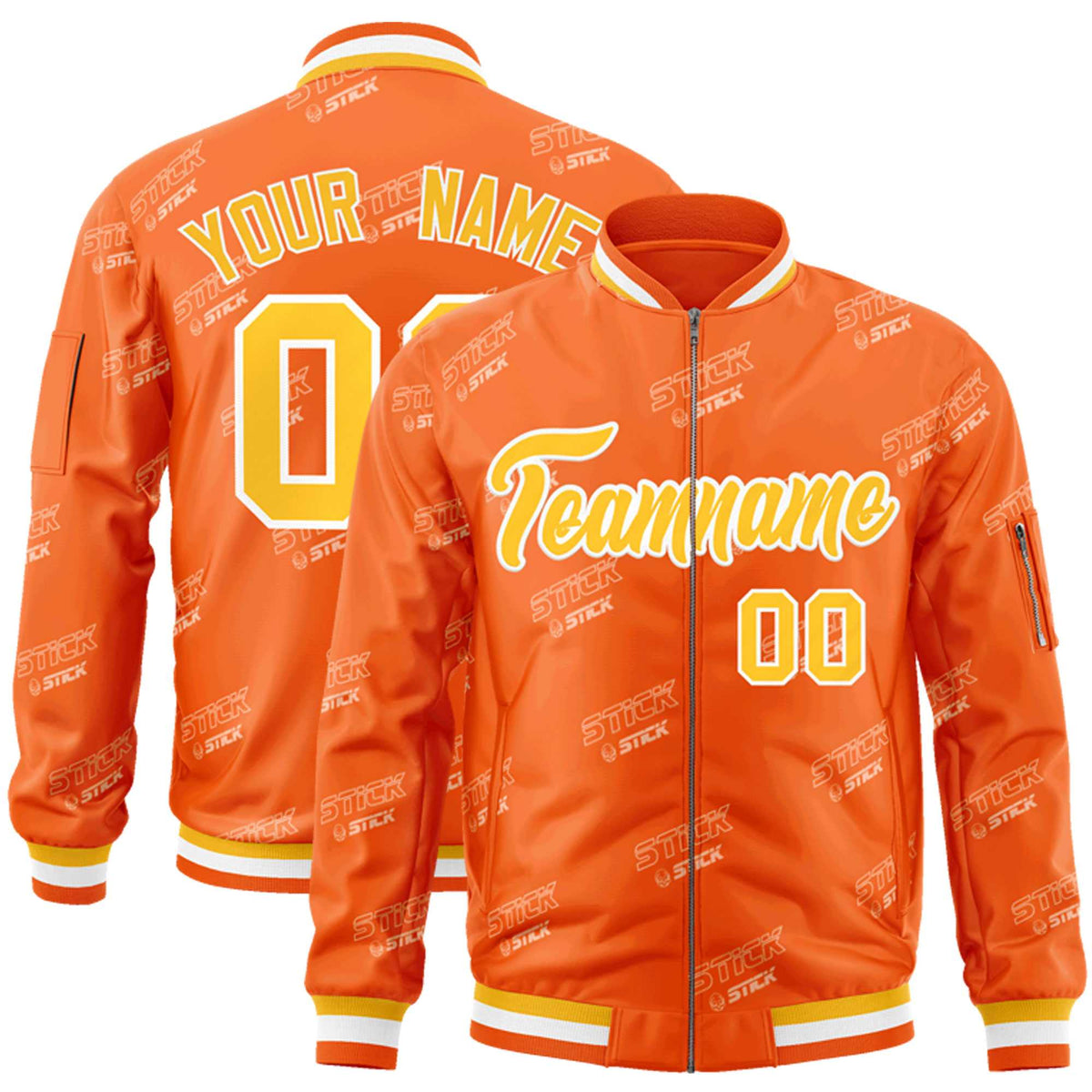 Custom Orange Gold-White Letter Full-Zip Varsity Bomber Jacket