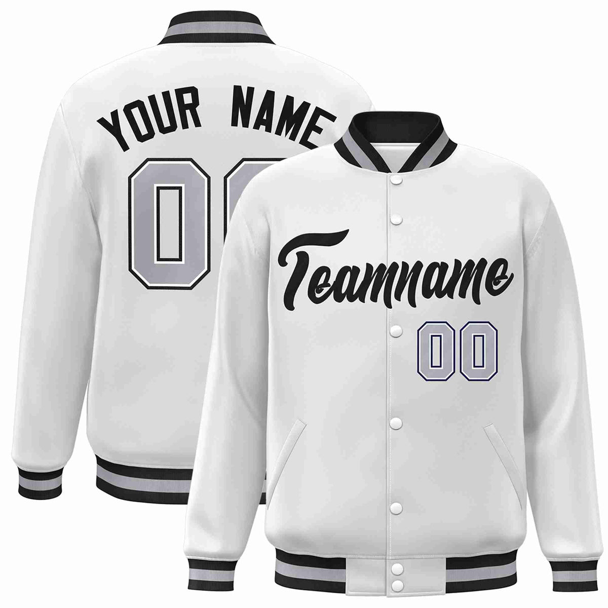 Custom White Black Classic Style Varsity Full-Snap Letterman Jacket
