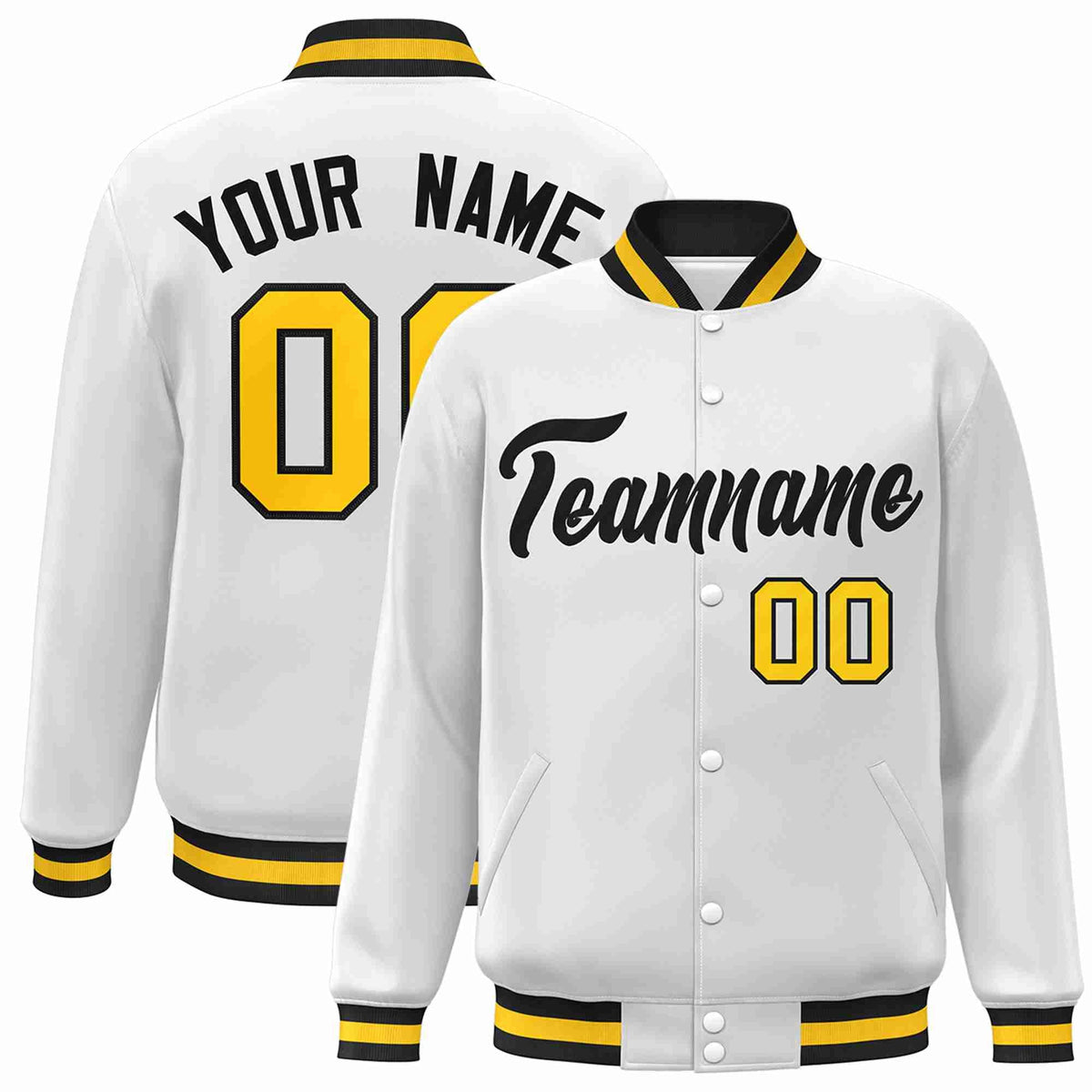 Custom White Black Classic Style Varsity Full-Snap Letterman Jacket