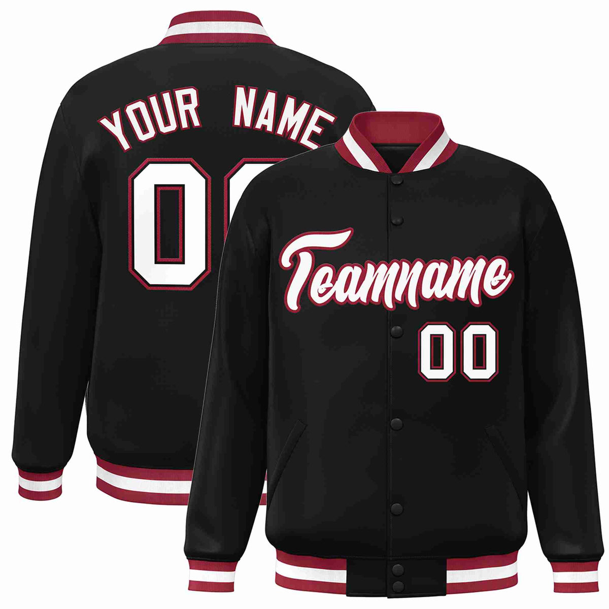 Custom Black White-Crimson Classic Style Varsity Full-Snap Letterman Jacket