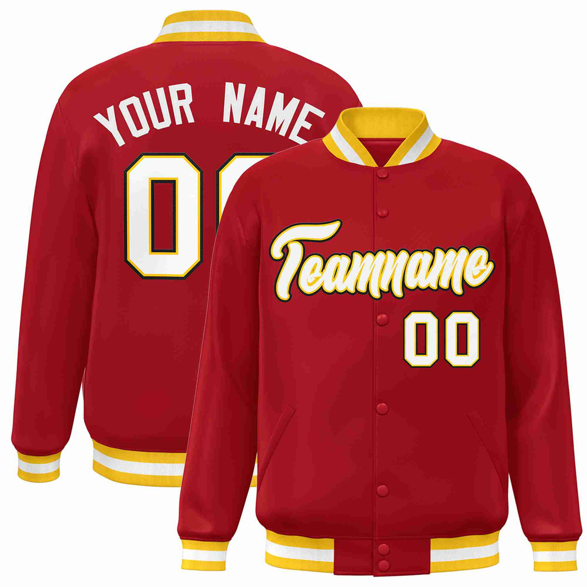 Custom Red White-Gold Classic Style Varsity Full-Snap Letterman Jacket