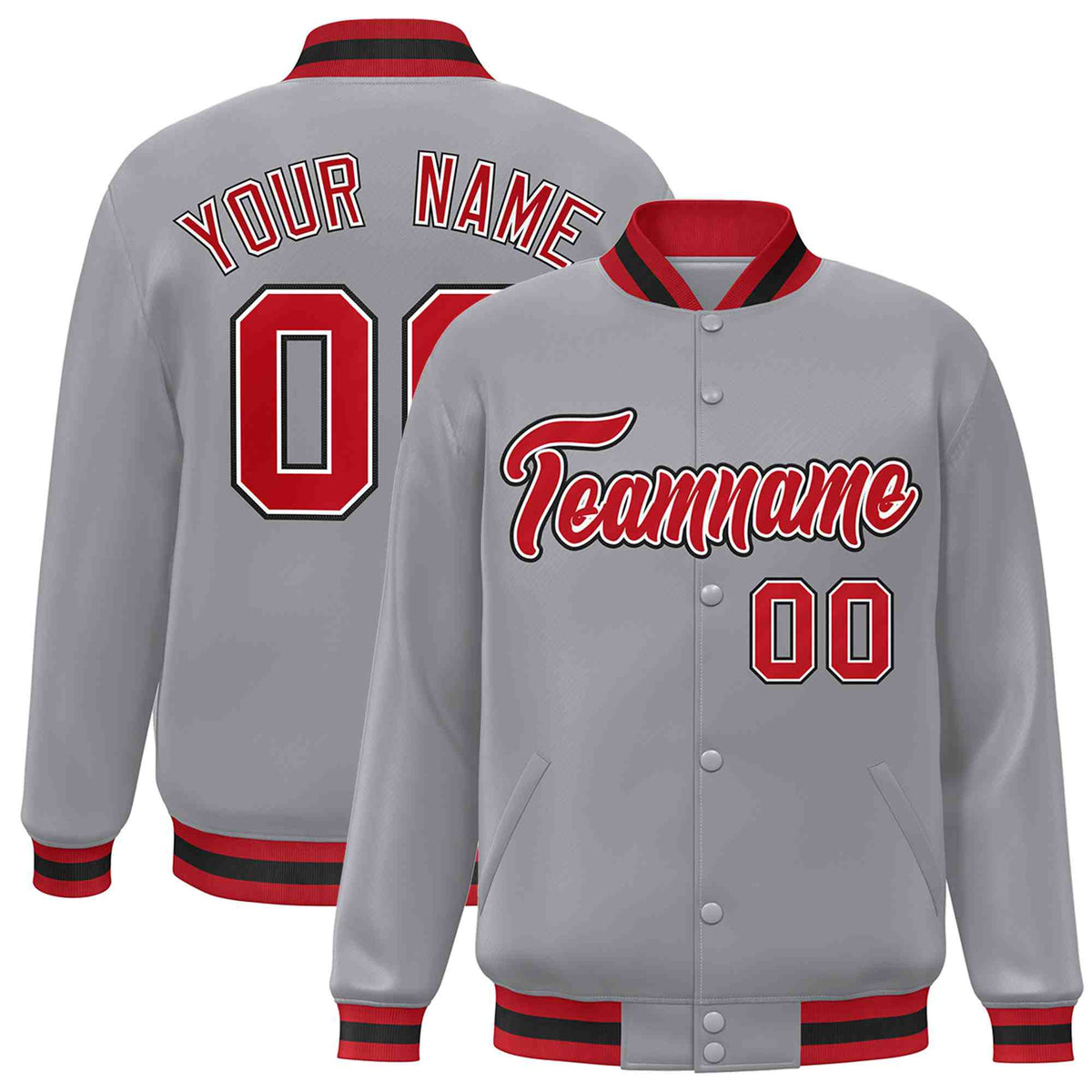 Custom Gray Red-White Classic Style Varsity Full-Snap Letterman Jacket