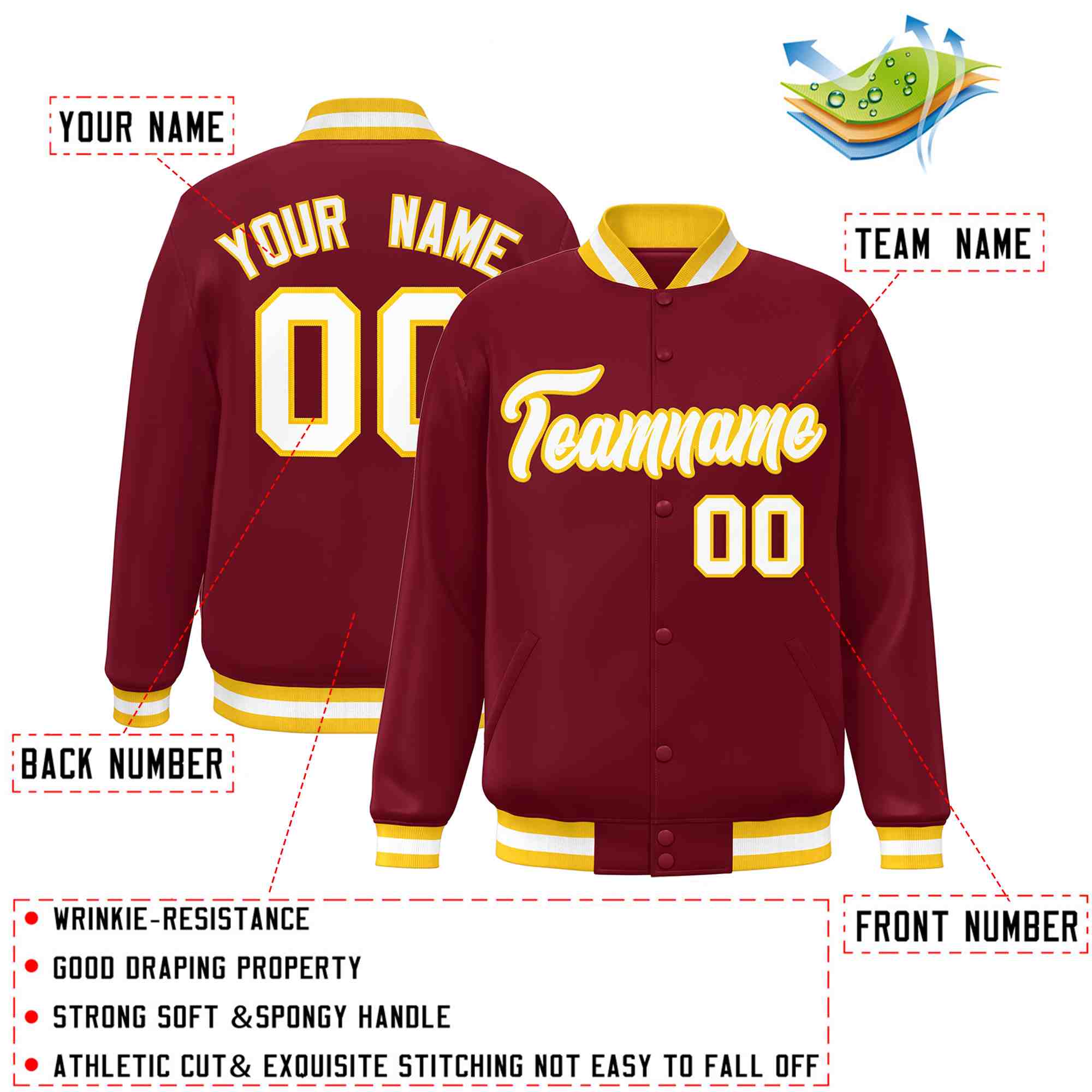 Custom Crimson White-Gold Classic Style Varsity Full-Snap Letterman Jacket