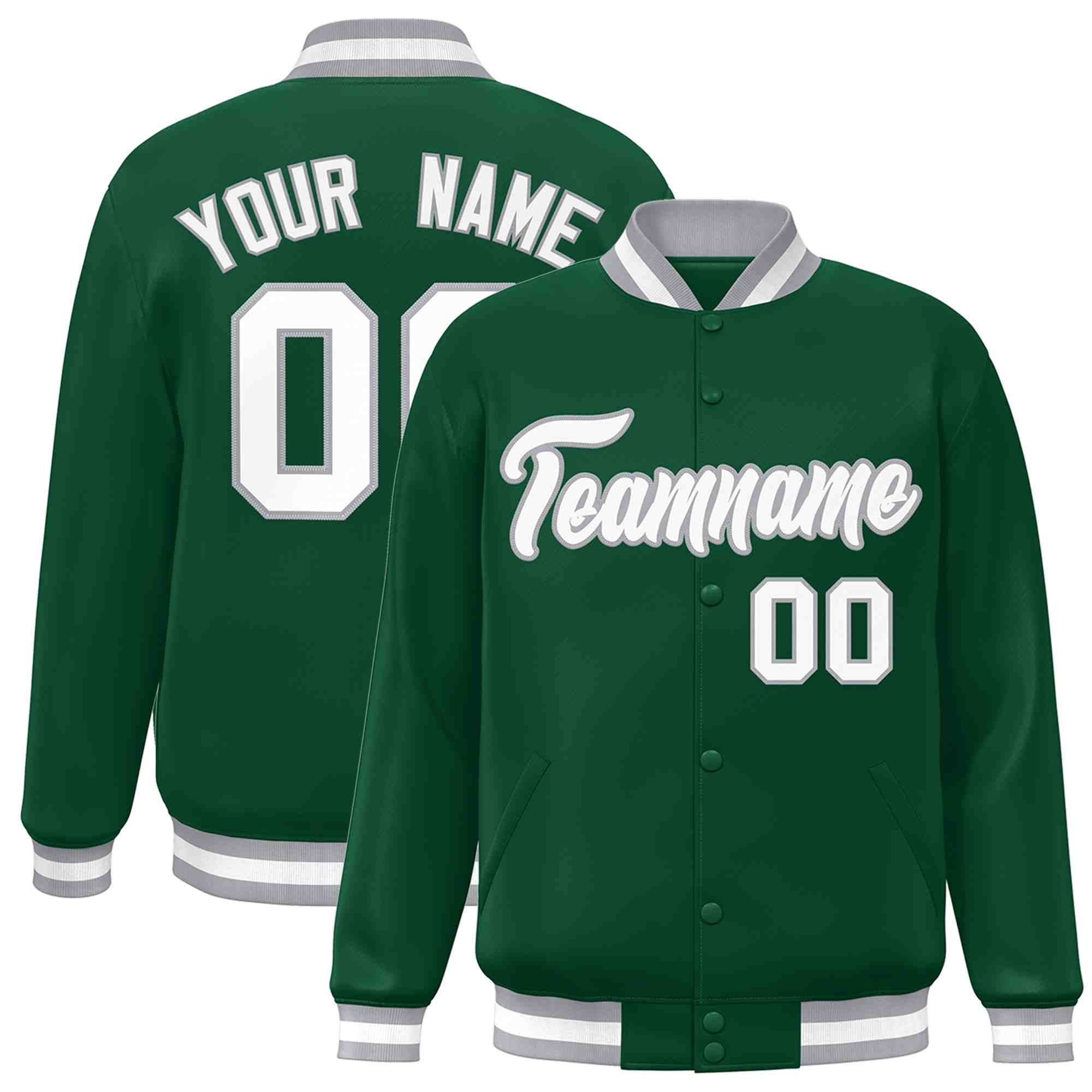 Custom Green White-Gray Classic Style Varsity Full-Snap Letterman Jacket