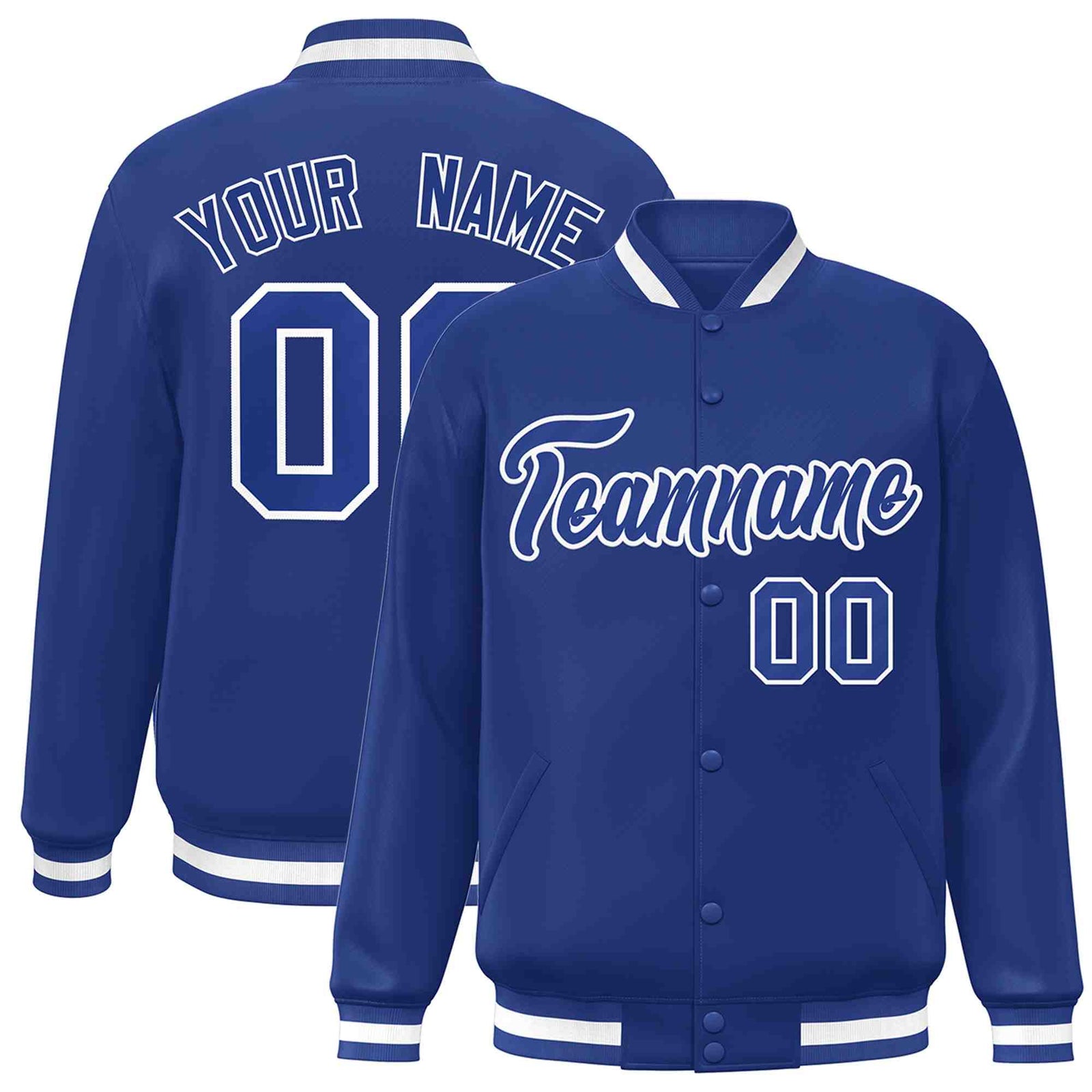 Custom Royal Royal-White Classic Style Varsity Full-Snap Letterman Jacket