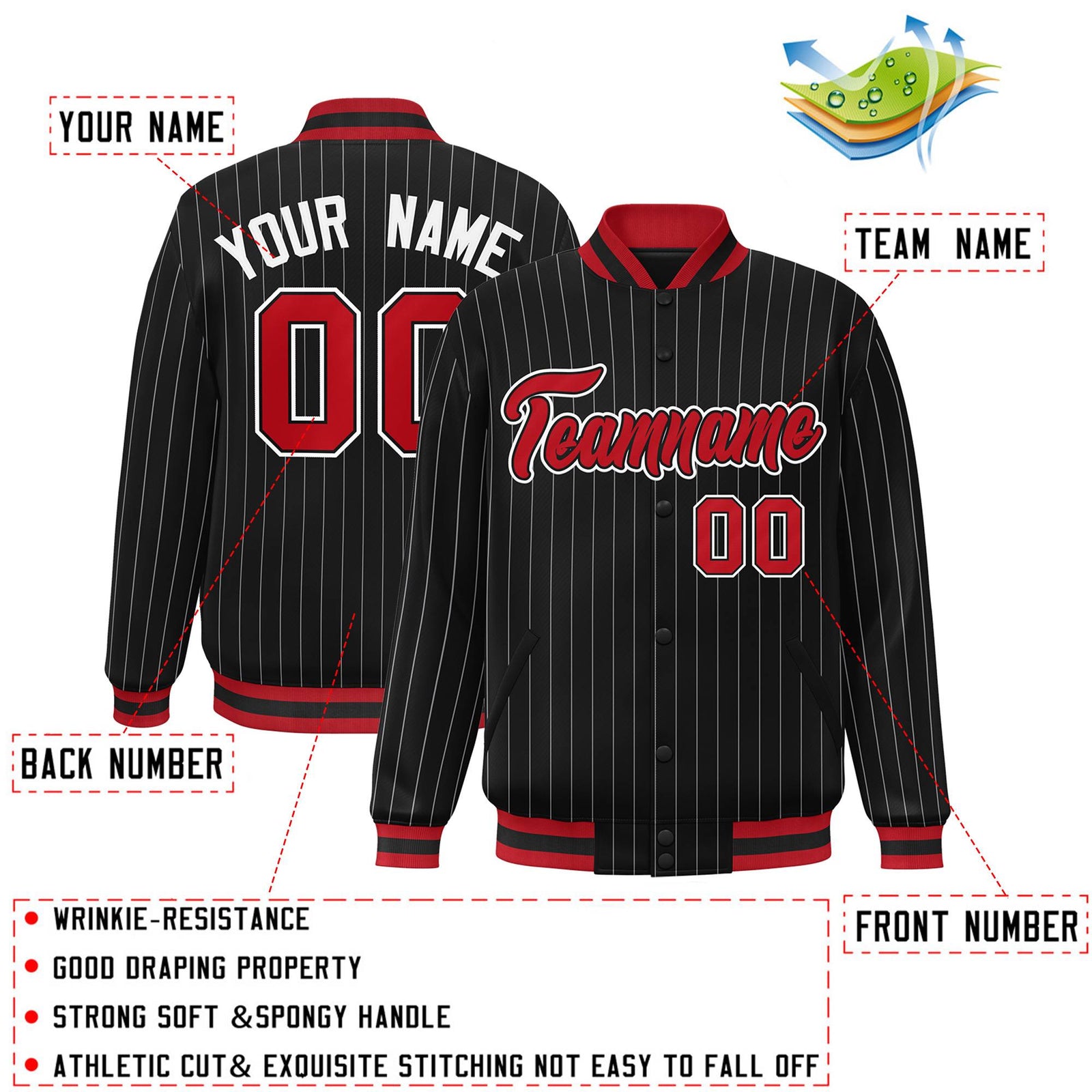 Custom Black Scarlet-White Personalized Stripe Fashion Bomber Jacket for School Varsity