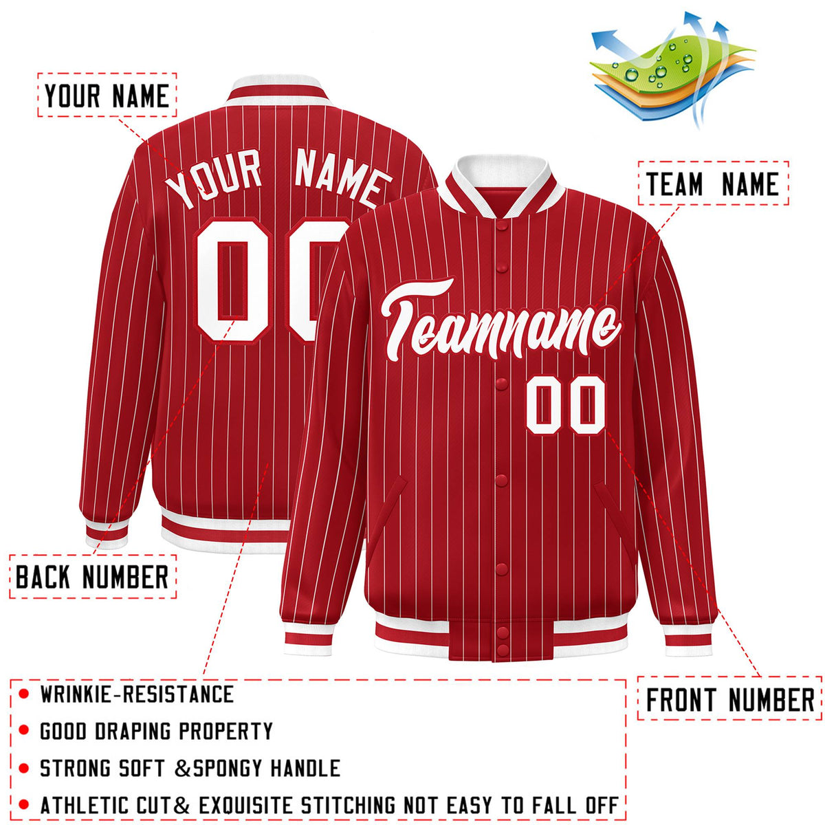 Custom Red White-Red Personalized Stripe Fashion Letterman Bomber Varsity Jacket