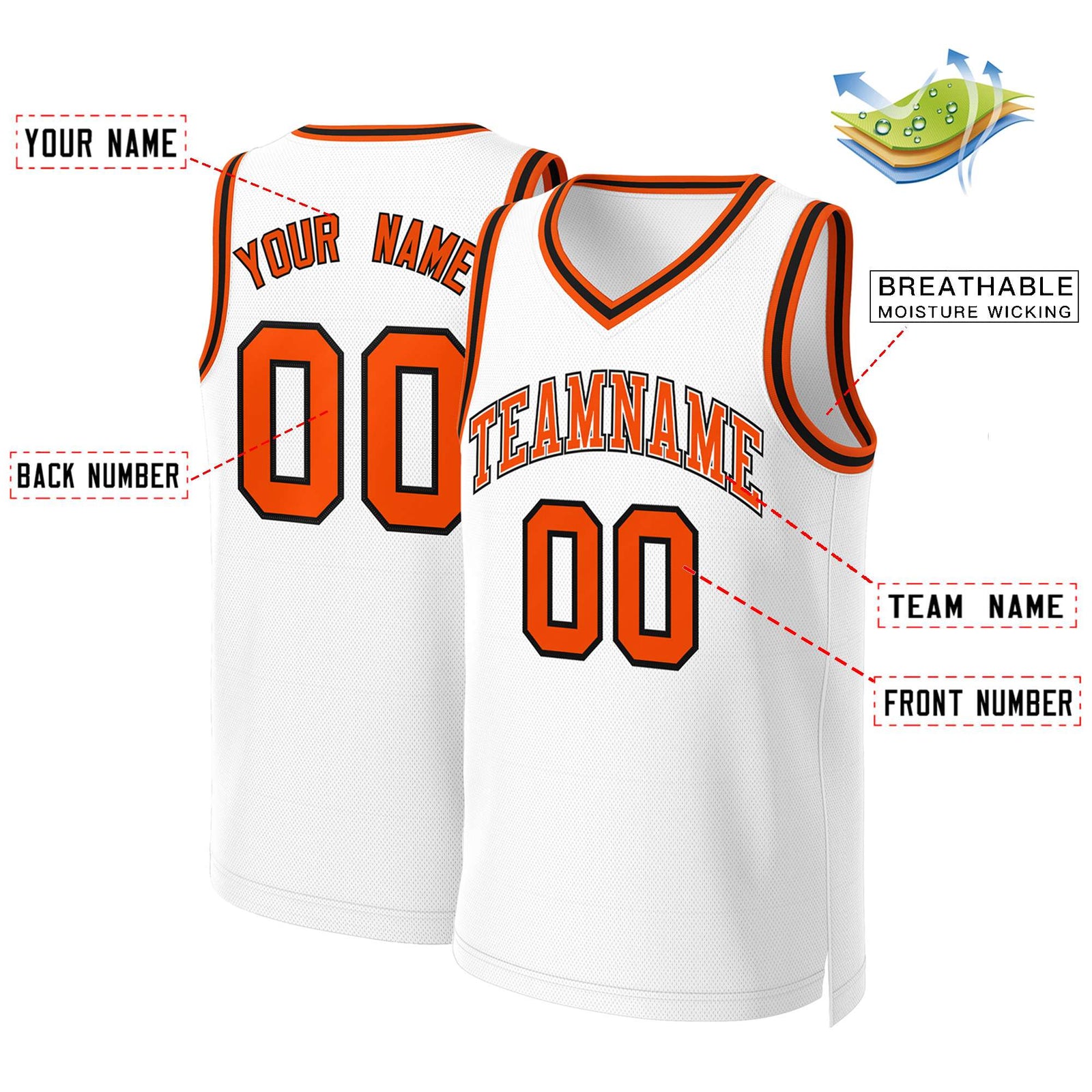 Custom White Orange-White Classic Tops Basketball Jersey