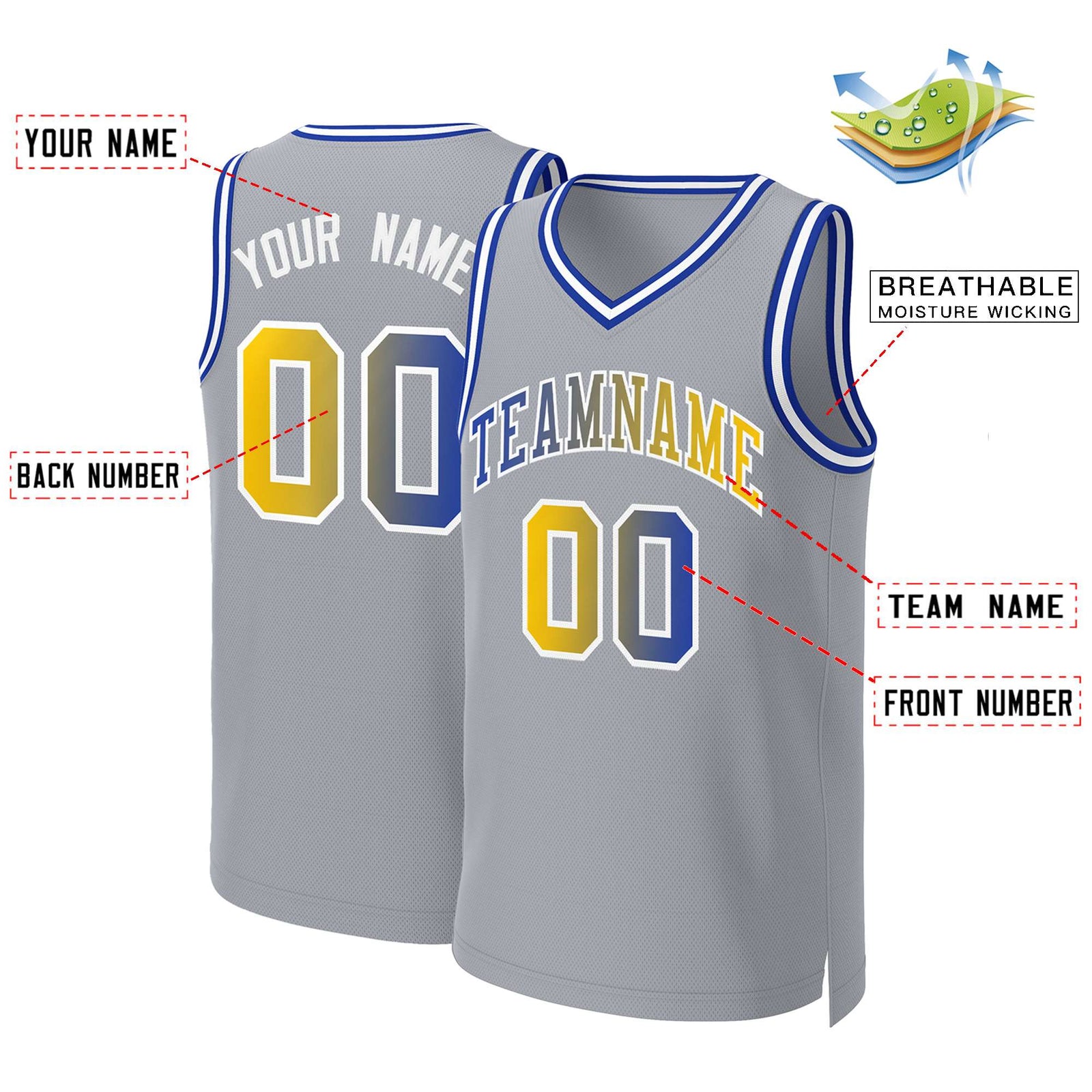 Custom Gray Royal-White Classic Gradient Fashion Tops Basketball Jersey