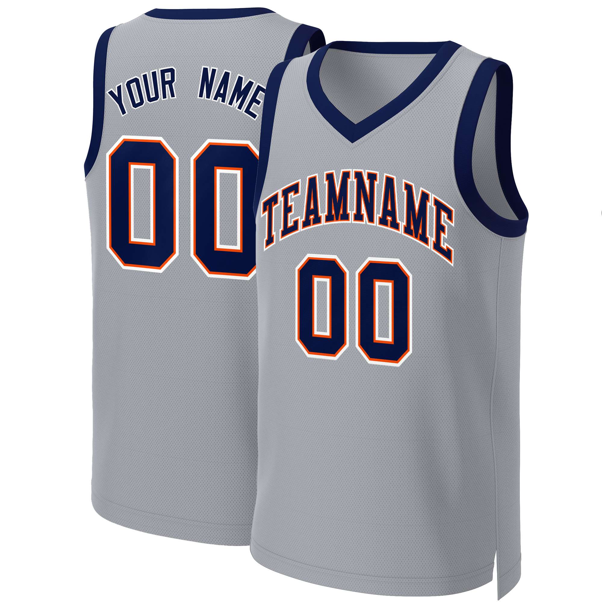 Custom Gray Navy-Orange Classic Tops Basketball Jersey