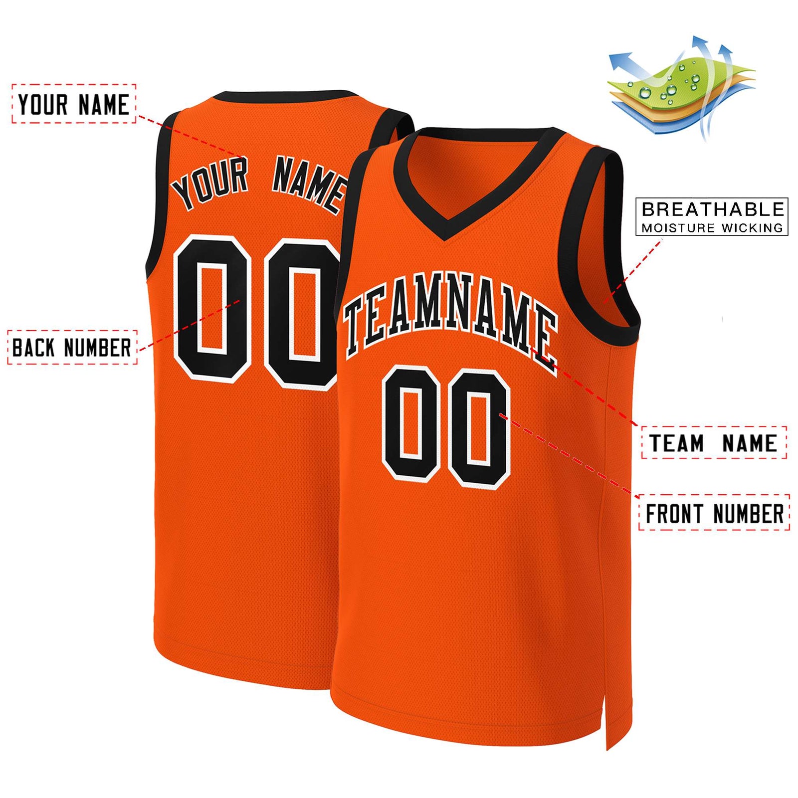 Custom Orange Black-White Classic Tops Basketball Jersey
