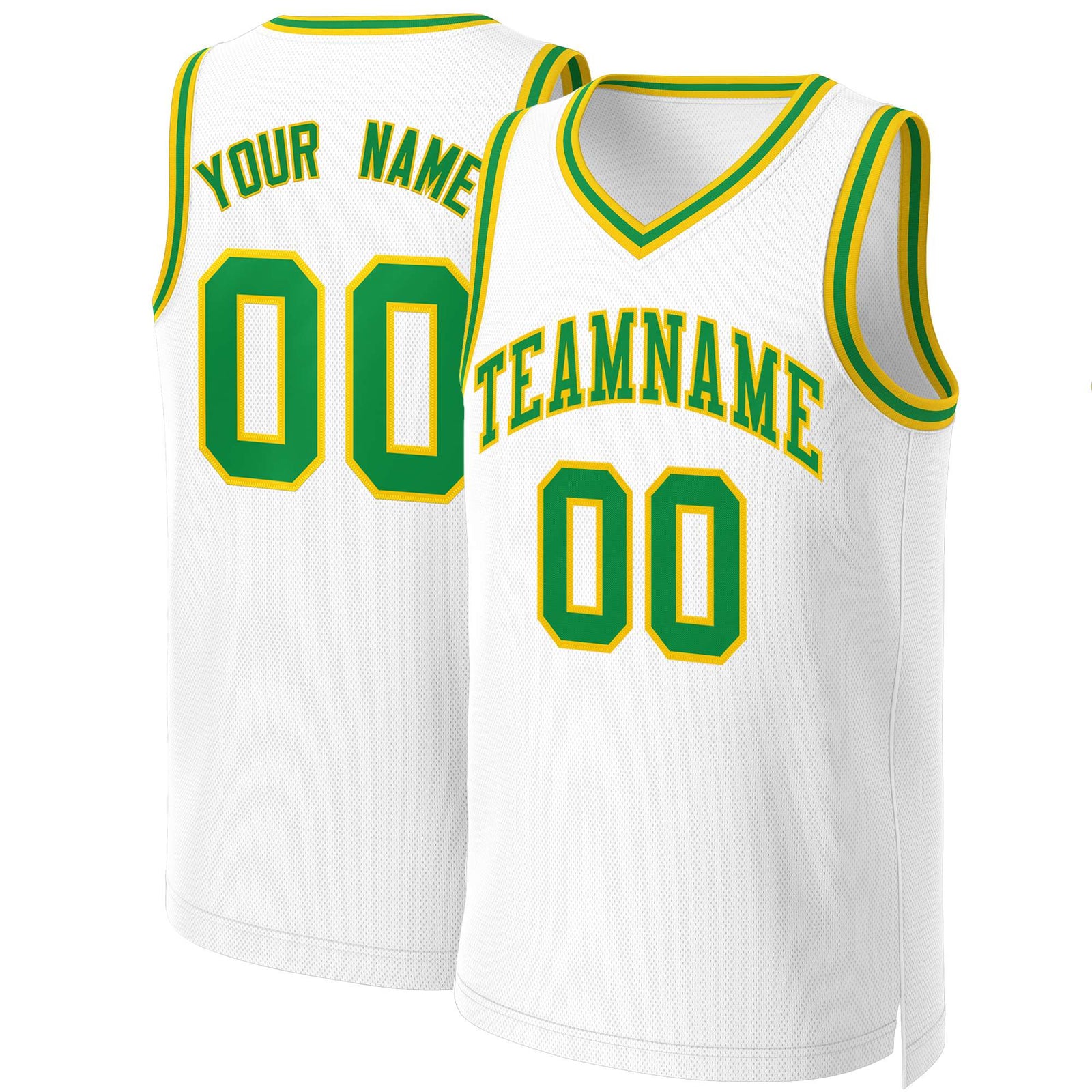Custom White Green-Yellow Classic Tops Basketball Jersey