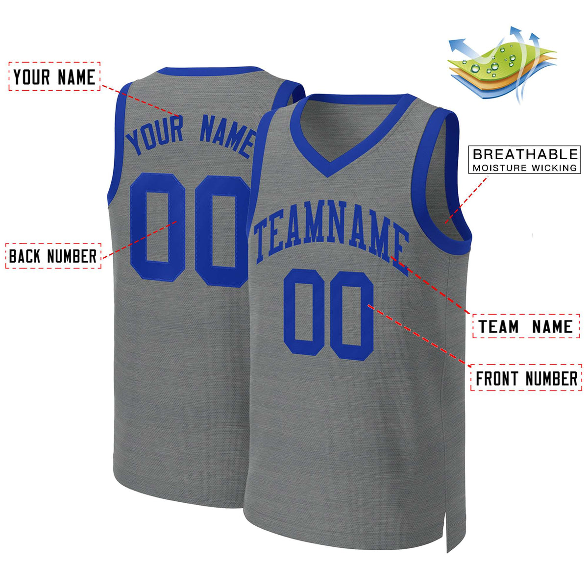 Custom Dark Gray Royal Classic Tops Basketball Jersey