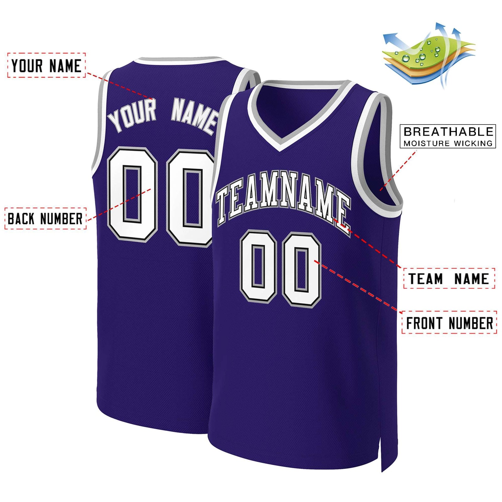 Custom Purple White-Black Classic Tops Basketball Jersey