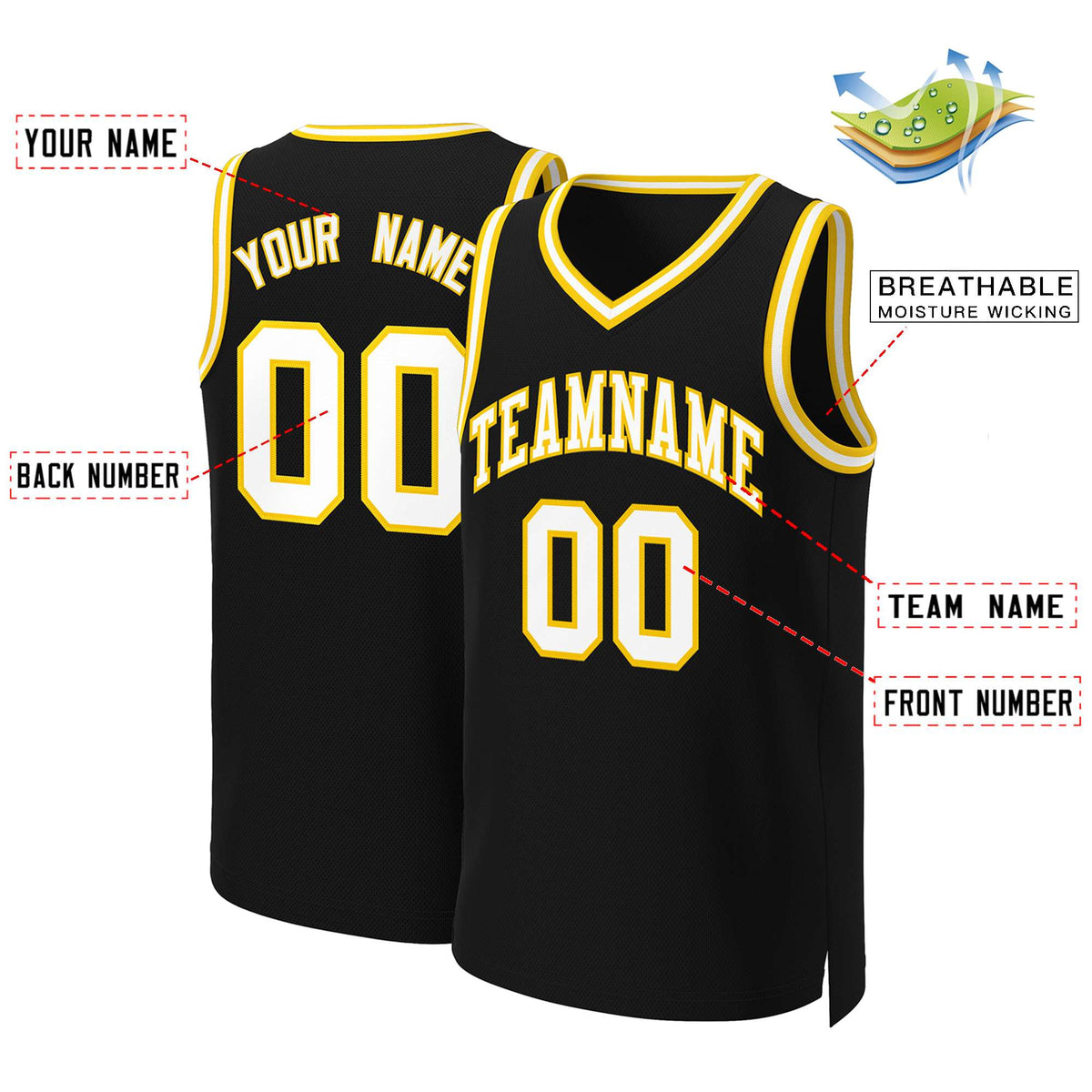 Custom Black White-Yellow Classic Tops Basketball Jersey
