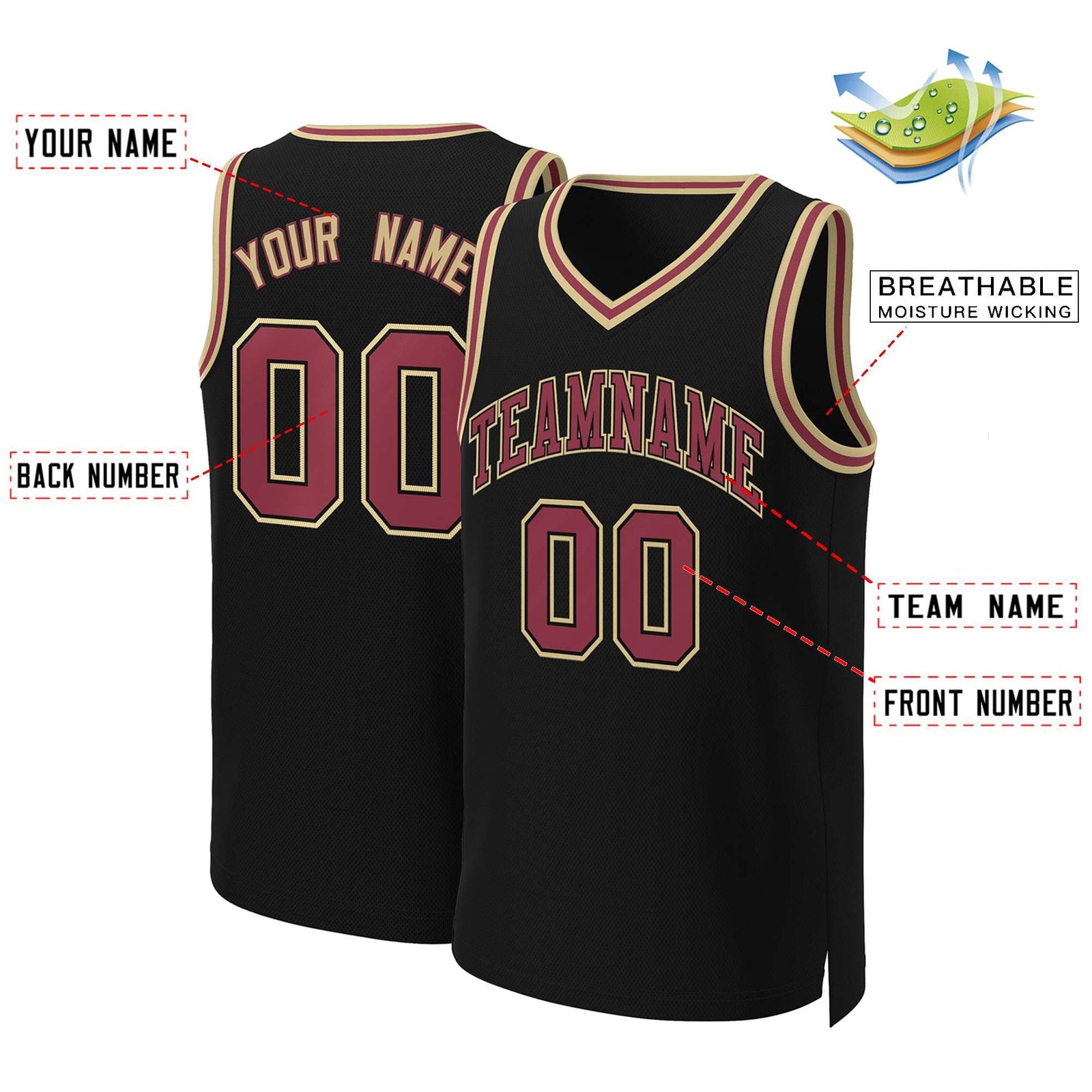 Custom Black Maroon-Black Classic Tops Basketball Jersey