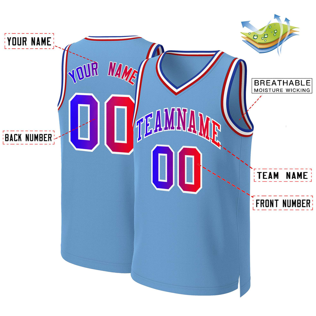 Custom Light Blue Blue-White Classic Tops Basketball Jersey