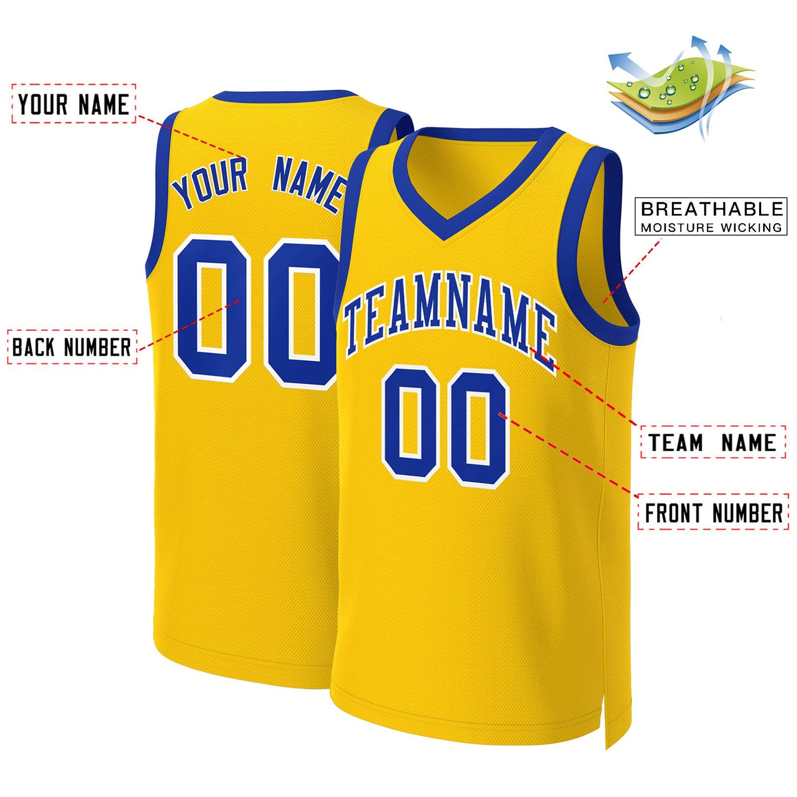 Custom Yellow Royal-White Classic Tops Basketball Jersey