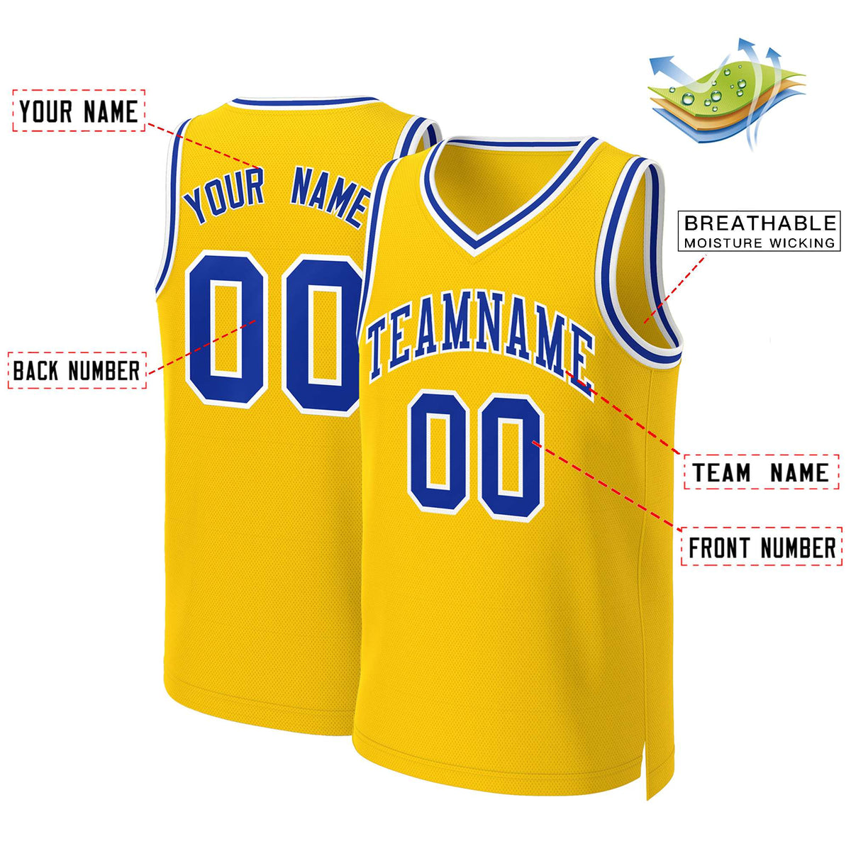 Custom Yellow Royal-White Classic Tops Basketball Jersey