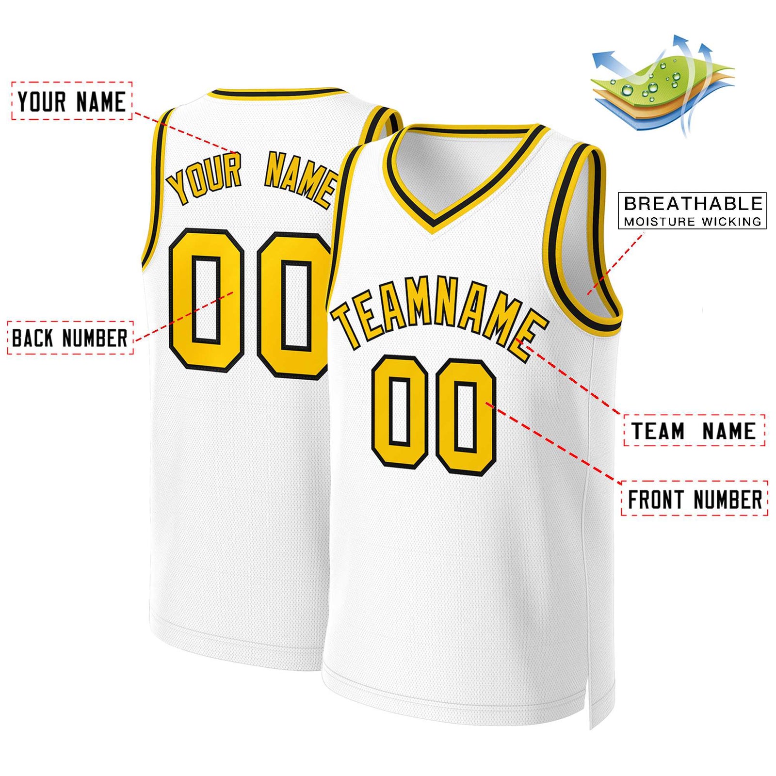 Custom White Yellow-Black Classic Tops Basketball Jersey