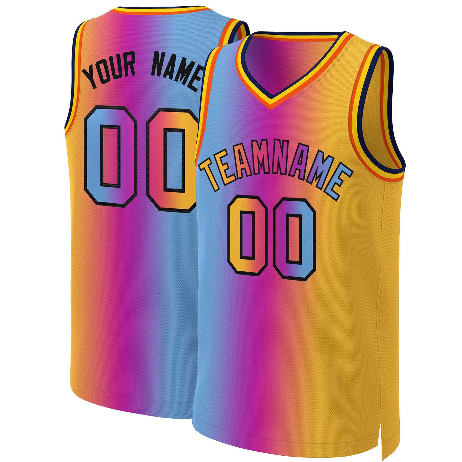 Custom Pink Yellow-Black Gradient Fashion Tops Basketball Jersey