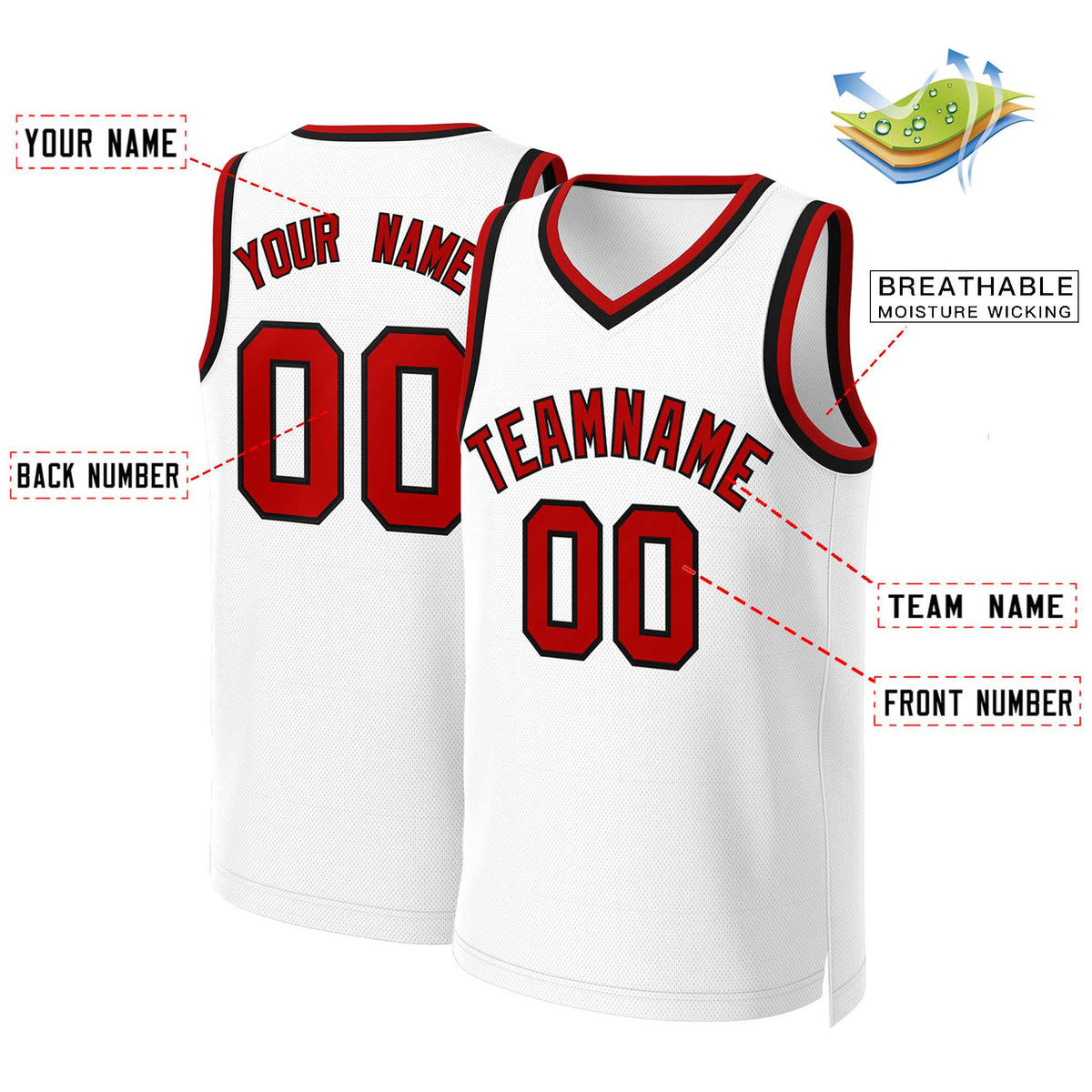 Custom White Red-Black Classic Tops Basketball Jersey