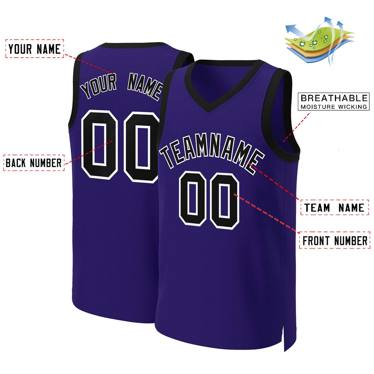 Custom Purple Black-White Classic Tops Basketball Jersey