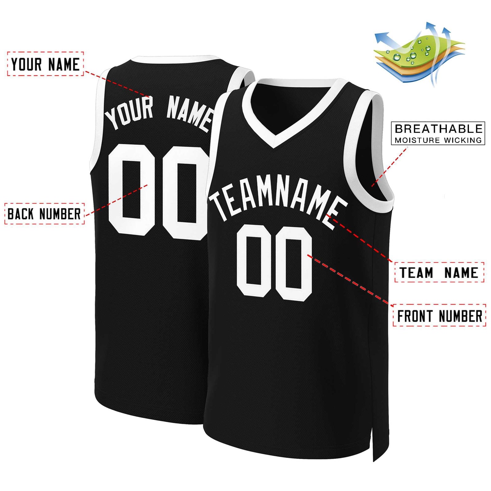 Custom Black White Classic Tops Basketball Jersey