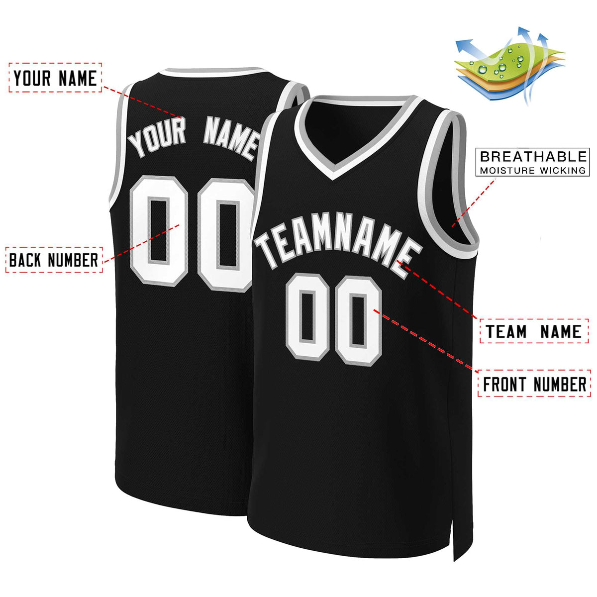 Custom Black White-Gray Classic Tops Basketball Jersey