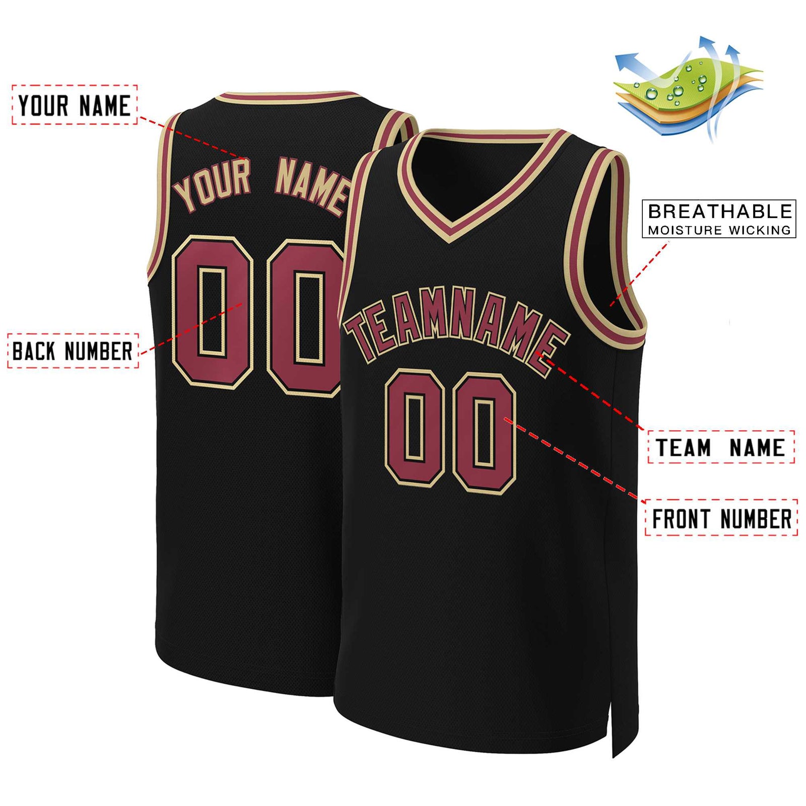 Custom Black Maroon-Black Classic Tops Basketball Jersey